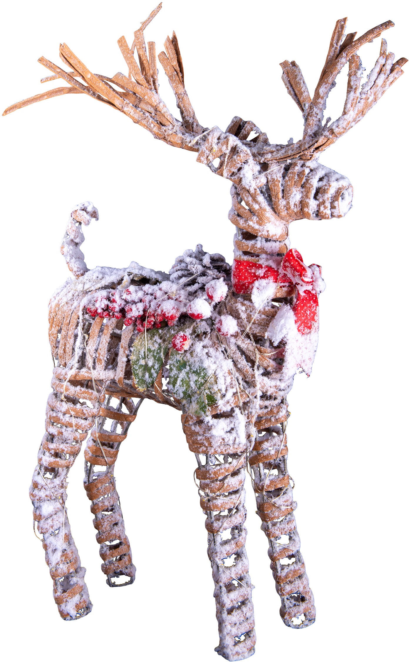 näve Dekolicht »Rentier« 1 Stk. Warmweiß natur rot weiß 40x10x10cm Timer 30xLED batteriebetrieben