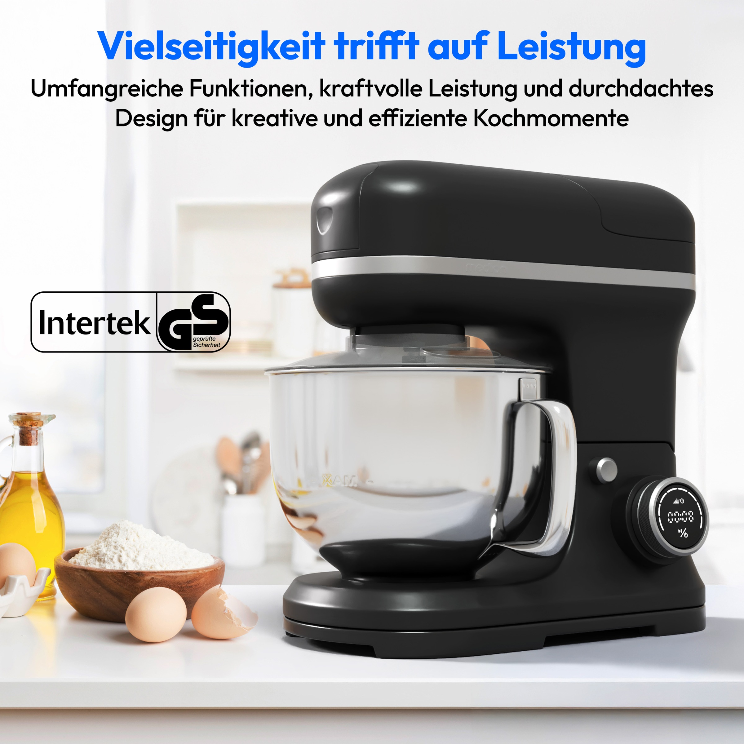 Medion® Küchenmaschine »MD 18430, 8 Geschwindigkeitsstufen, Impulsfunktion, 5L Rührschüssel«, Mit umfangreichem Zubehör-Set, Mixeraufsatz, Fleischwolf-Aufsatz