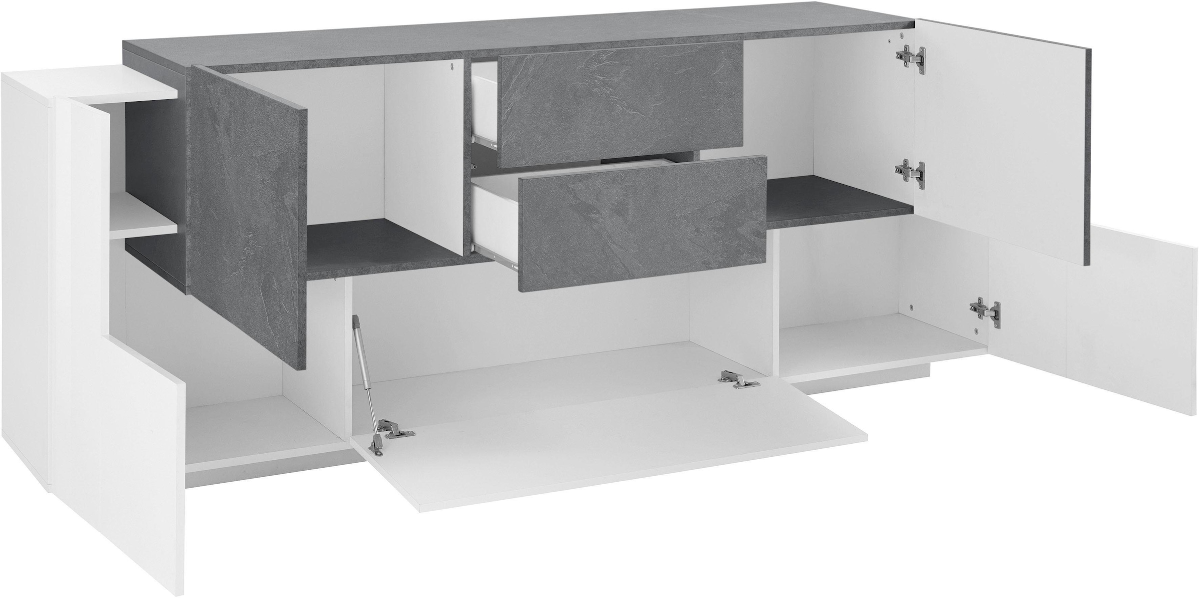 INOSIGN Sideboard »Coro, Kommode, Schrank, Kredenz, grifflos mit Einlegeböden«, 1 Klappe,4 Türen,2 Schubkästen Doppeltiefe, Breite 220