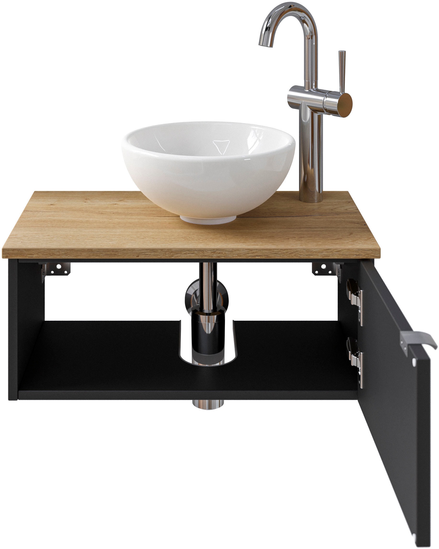 Saphir Waschtisch »Serie 6915 Waschschale mit Unterschrank für Gästebad, Gäste WC«, 61 cm breit, 1 Tür, offenes Fach, kleine Bäder, ohne Armatur