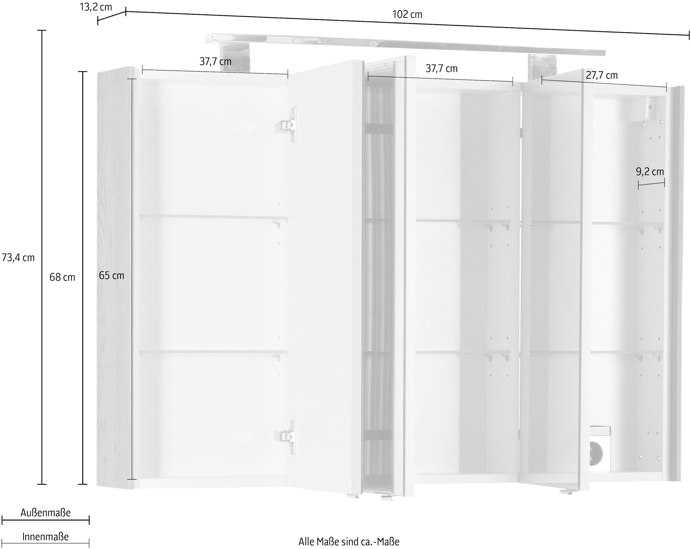 MARLIN Spiegelschrank »3400«, Breite Raten auf 102 cm bestellen