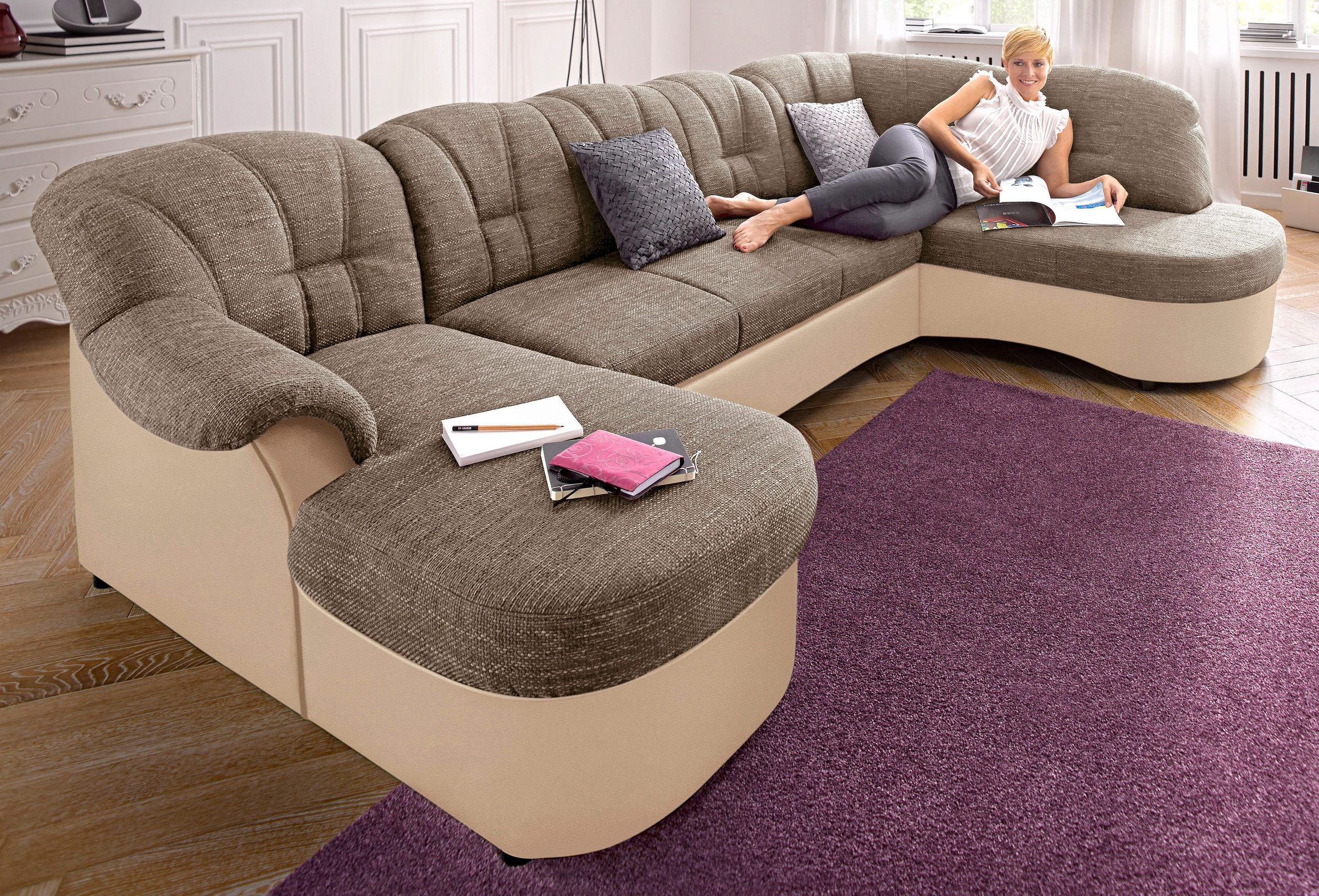 DOMO collection Wohnlandschaft »Flores auch in Leder-Bezug, B/T/H: 293/180/ günstig online kaufen