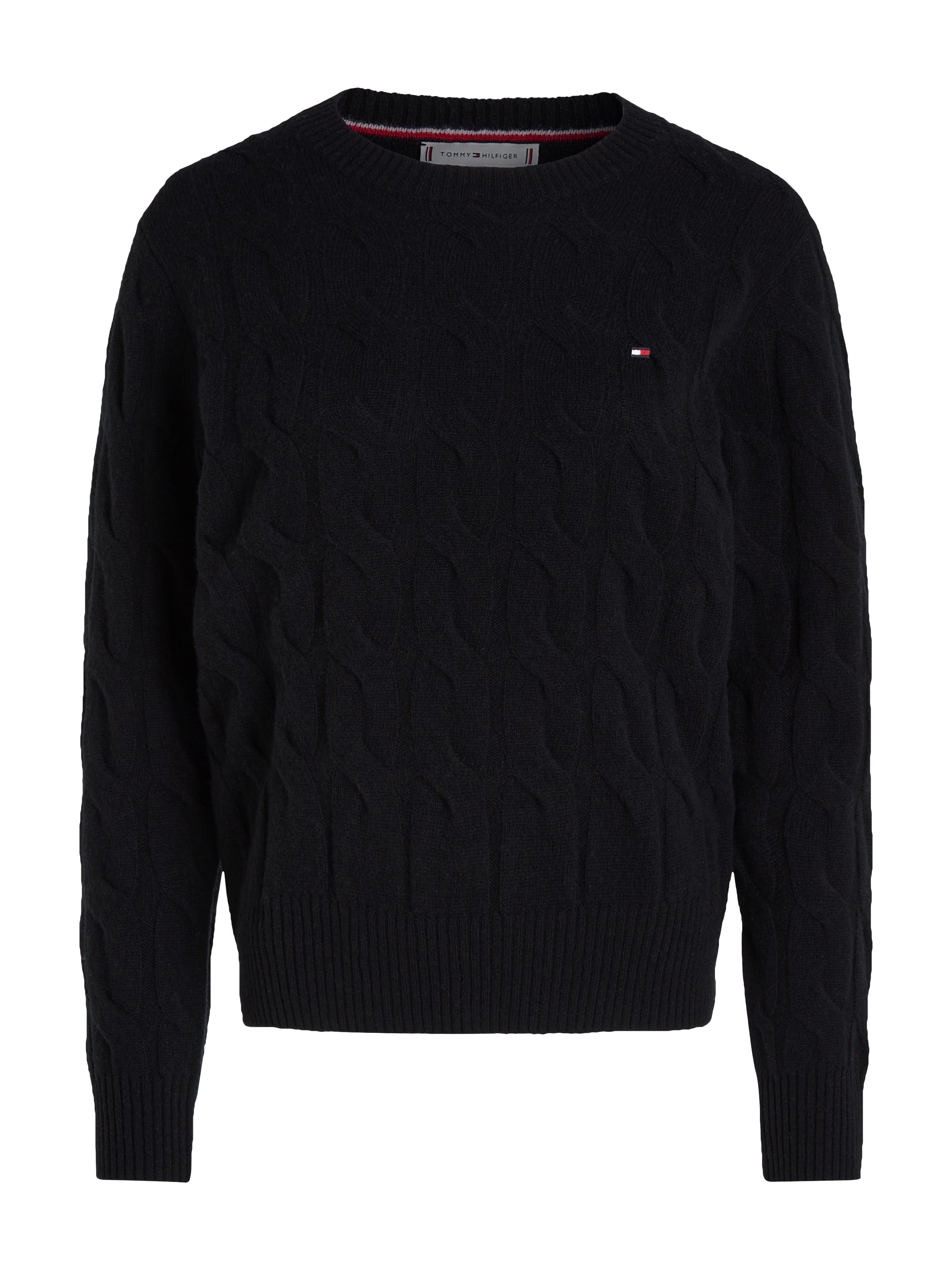 Tommy Hilfiger Strickpullover »SOFT WOOL CABLE C-NK«, mit Zopfmuster, aus reiner Wolle