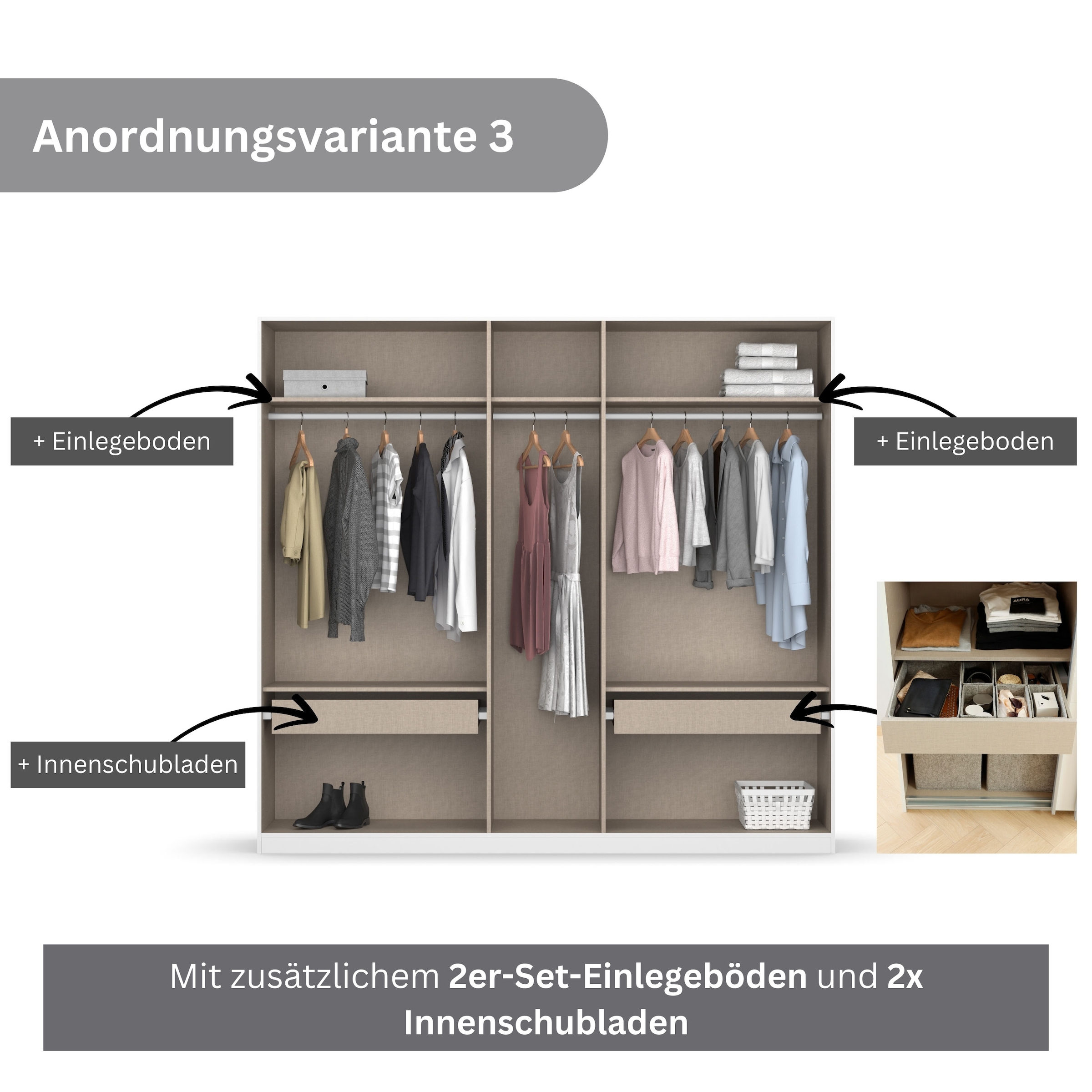 rauch Drehtürenschrank »Kleiderschrank Schrank Garderobe KOLUNA mit Dekor-Front«, inkl. 2 Innenschubladen sowie extra Einlegeböden MADE IN GERMANY