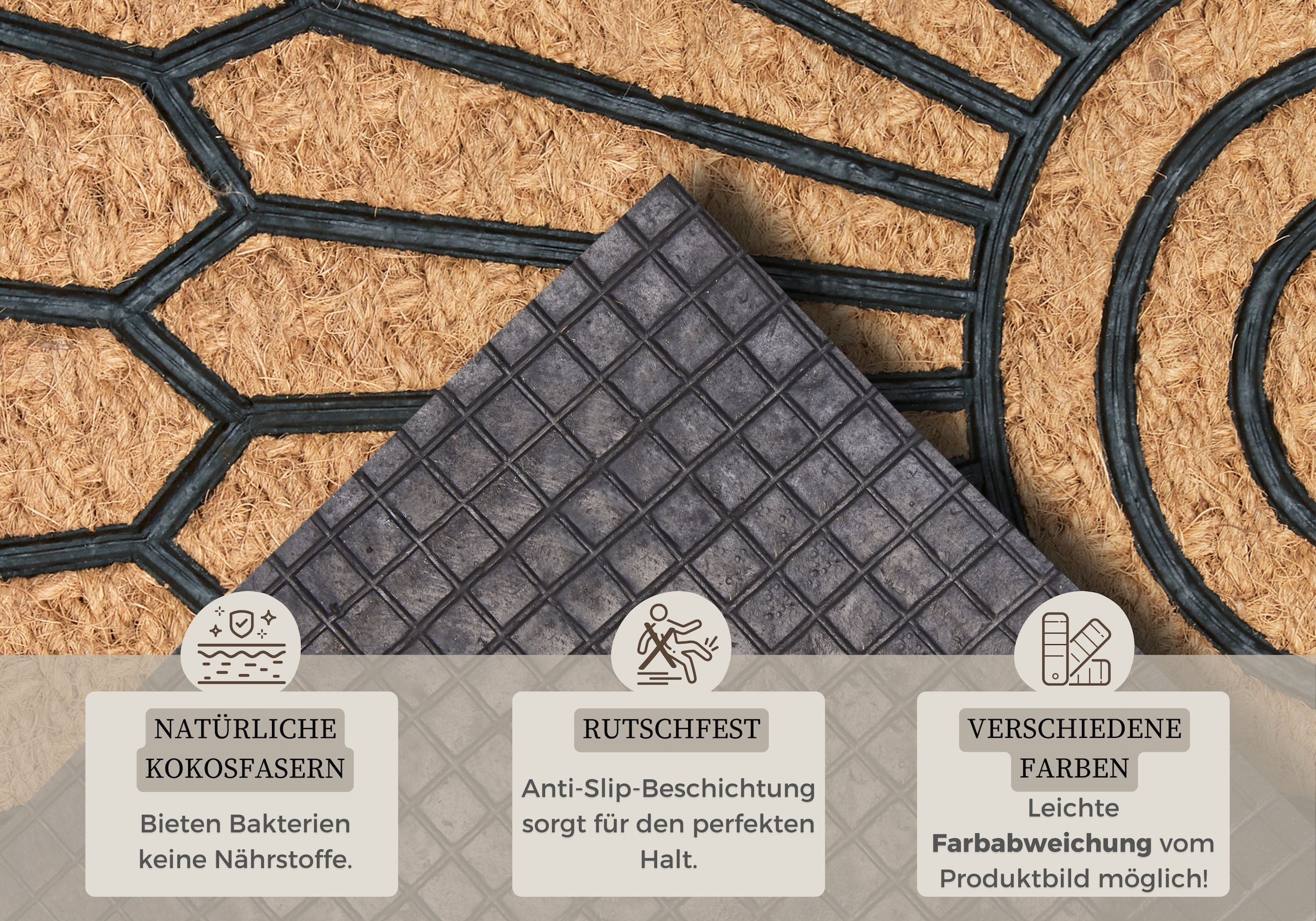 HANSE Home Fußmatte »Mix Mats Gummi-Kokos Halbrund Geometric Ornament, Türmatte«, halbrund, 15 mm Höhe, Kokos, Gummi, Schmutzfangmatte, Outdoor, Rutschfest, Innen, Kokosmatte