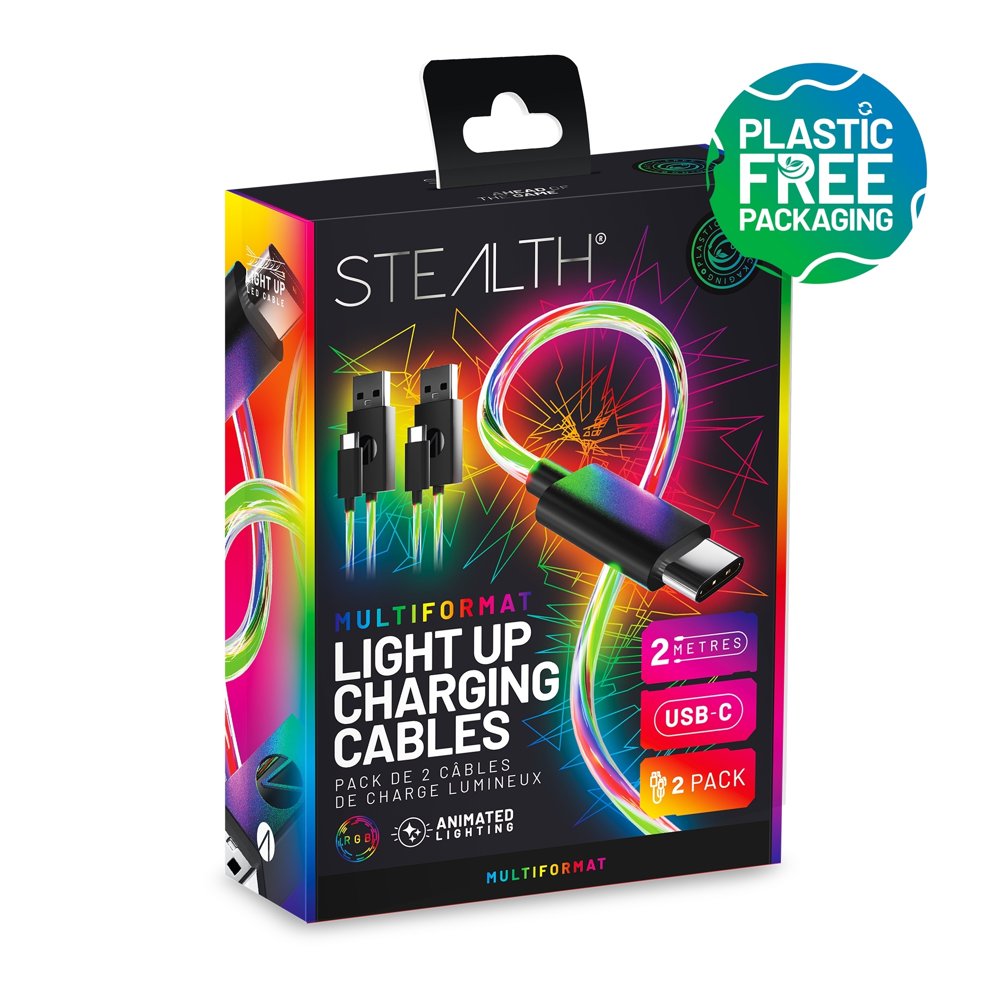 Stealth USB-Kabel »USB-C Ladekabel (2x 2m) mit LED Beleuchtung«, USB Typ C, 200 cm, Beleuchtung