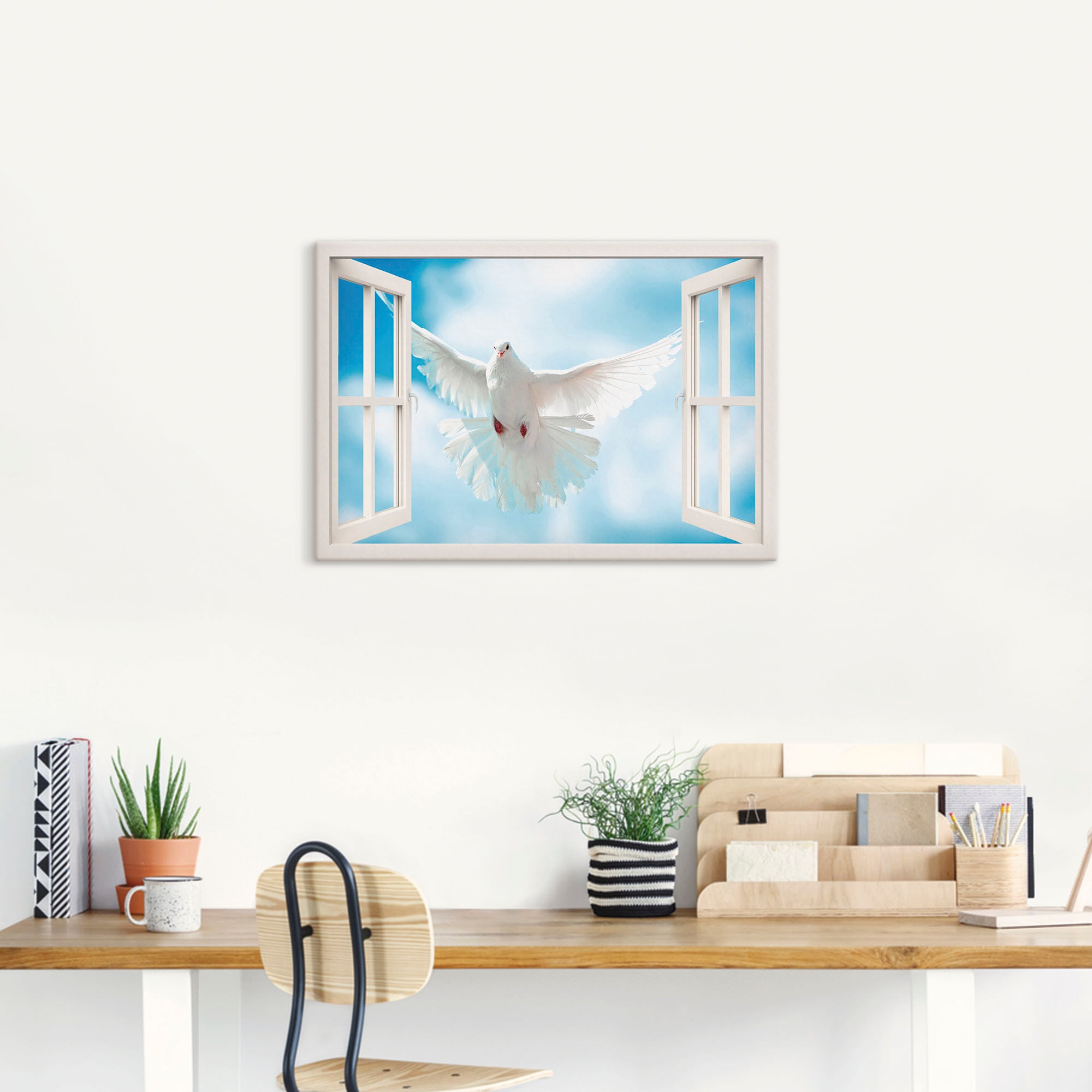 Artland Leinwandbild »Fensterblick Taube vor der Sonne« Vögel 1 Stk. tlg. auf Holzrahmen gespannt