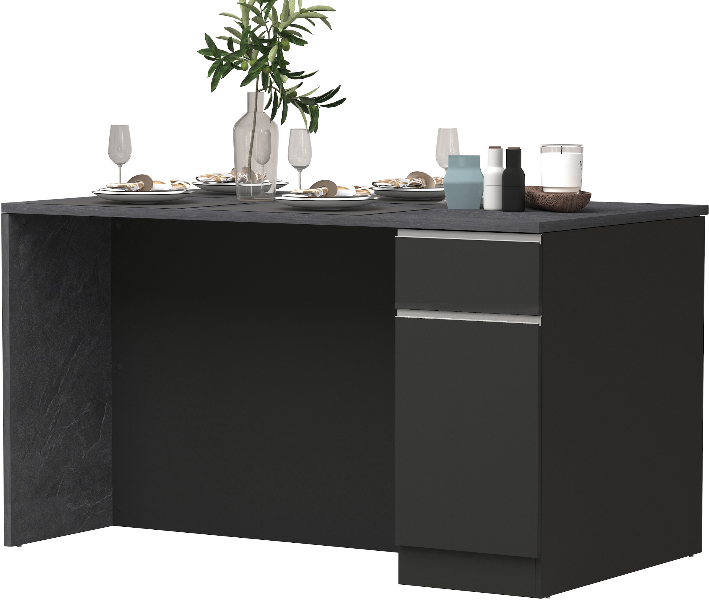 KOCHSTATION Kücheninsel »Sole,Kochinsel,Küchenarbeitsblock,Inselküche,Arbeitsinsel«, Breite 160 cm mit 2 Türen,2 Schubkästen, Aluminiumgriff