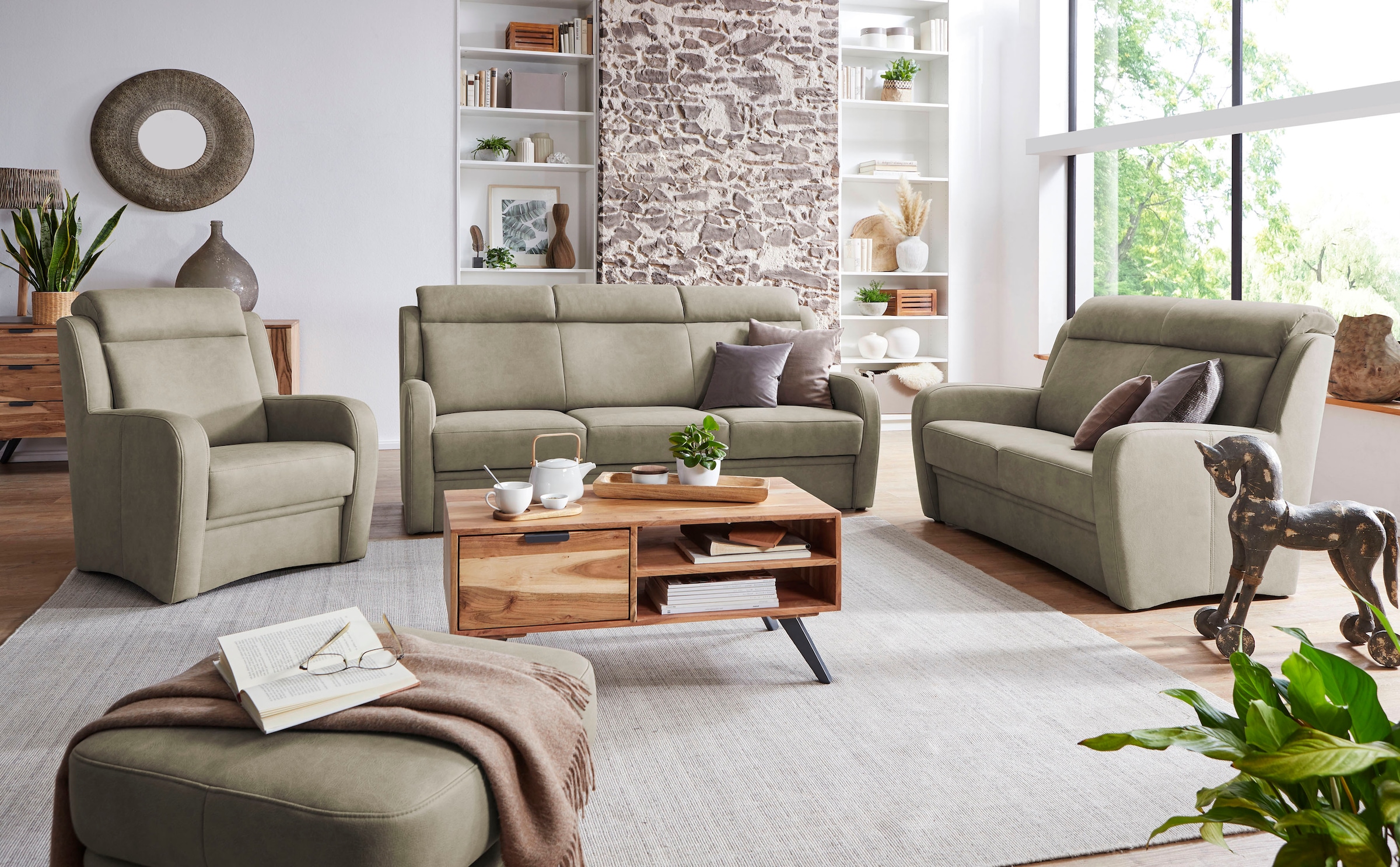 VILLA BECK Polstergarnitur »Varese«, (3 tlg.), Kopfteilverstellung, Set aus günstig online kaufen