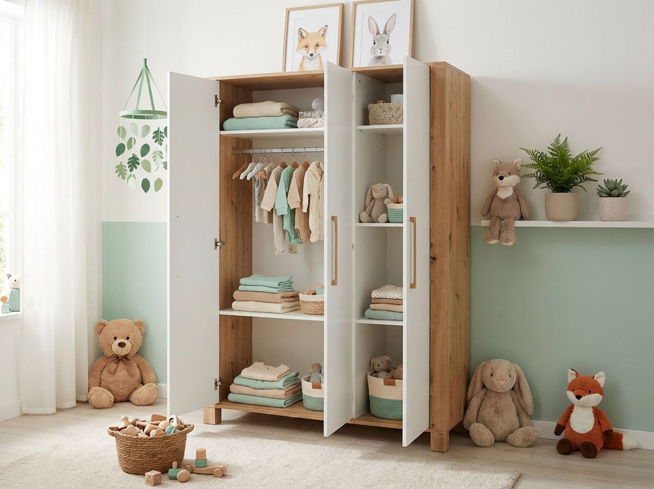 arthur berndt Babyzimmer-Komplettset »Babyzimmer Set »Marlon« 3-teilig« Set, Kleiderschrank, Kinderbett und Wickelkommode, 3 Stk. tlg.