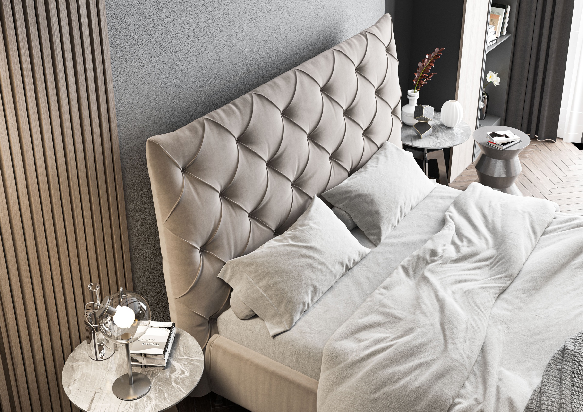 PLACES OF STYLE Polsterbett »Elloree, in 4 Breiten, hinten mit Originalstoff bezogen, auch in Leder« Kopfteilhöhe 143cm, belastbar bis 280 kg, auch in Überlänge 220cm