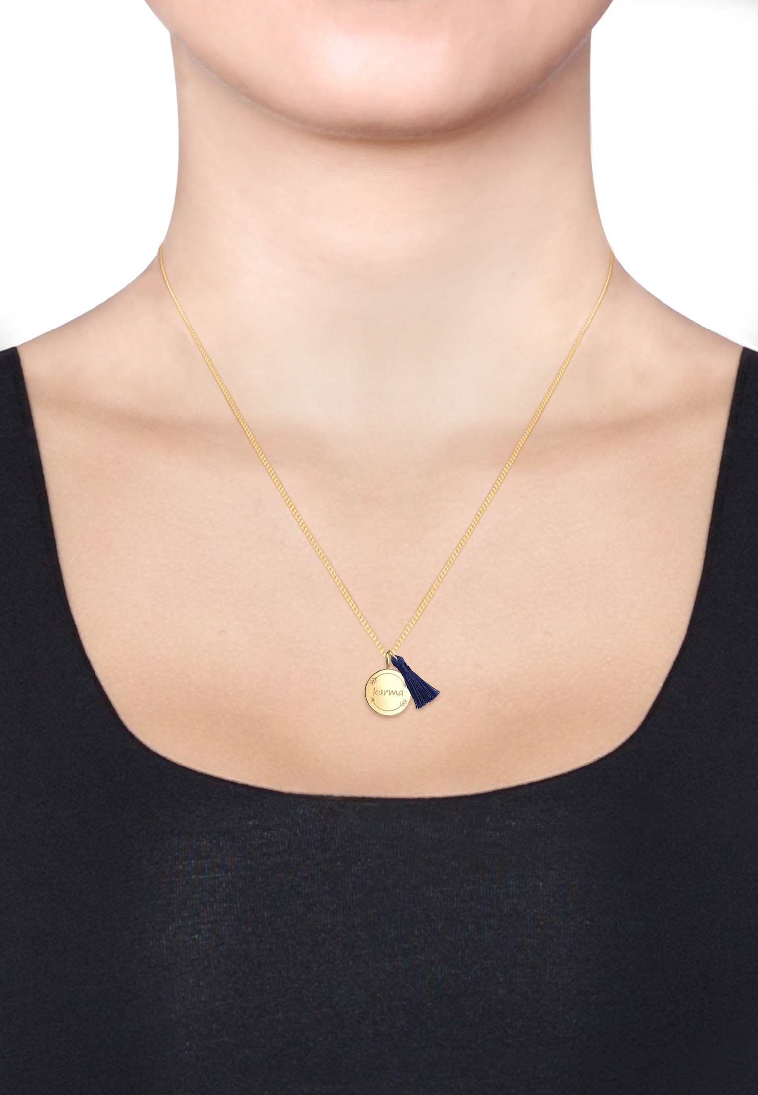 Elli Kette mit Anhänger »Tassel Karma Anhänger Wordings Boho 925 Silber«