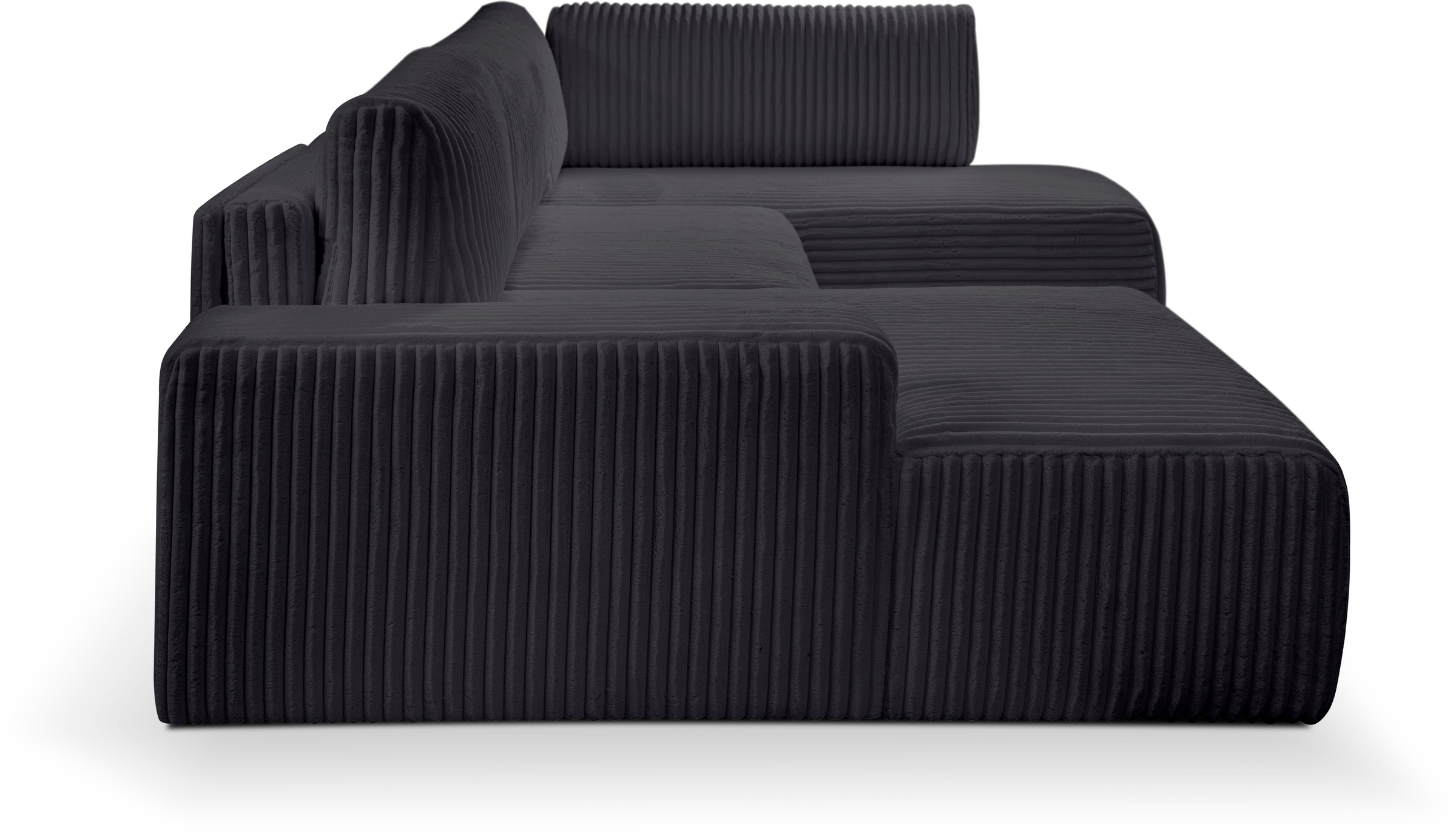 WERK2 Wohnlandschaft »Rotterdam-U, U-Form, in kuschelweichem Cord oder Breitcord«, Design Sofa mit Schlaffunktion & Bettkasten, Breitcord, Schwarz