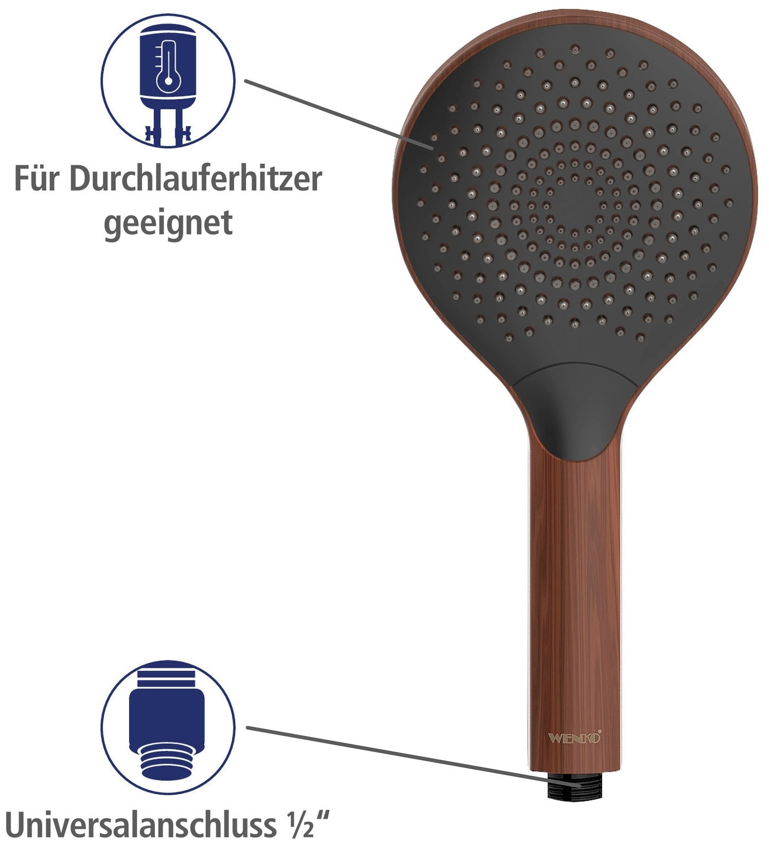 WENKO Handbrause »Watersaving«, (1 tlg.), Wood, Ø 12 cm