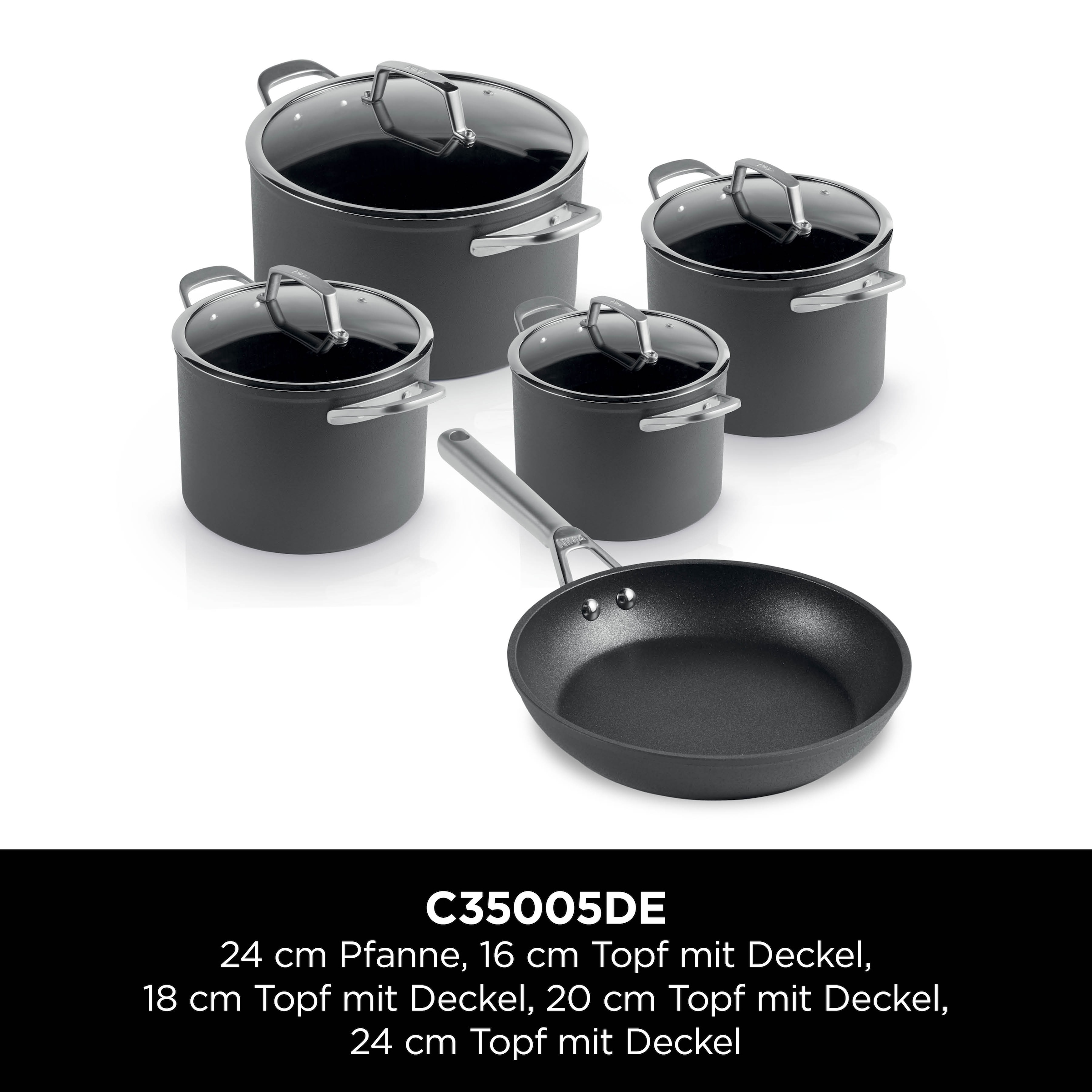 NINJA Topf-Set »Ninja ZEROSTICK Premium 5-teiliges Topf- und Pfannen-Set C35005DE«, Aluminium, (Set, 5 tlg., Je 1 Kochtopf Ø 18,20,24 cm, 1 Stieltopf Ø 16 cm, 1 Bratpfanne Ø 24cm), Premium Kollektion, ZEROSTICK Technologie, garen ohne Fett