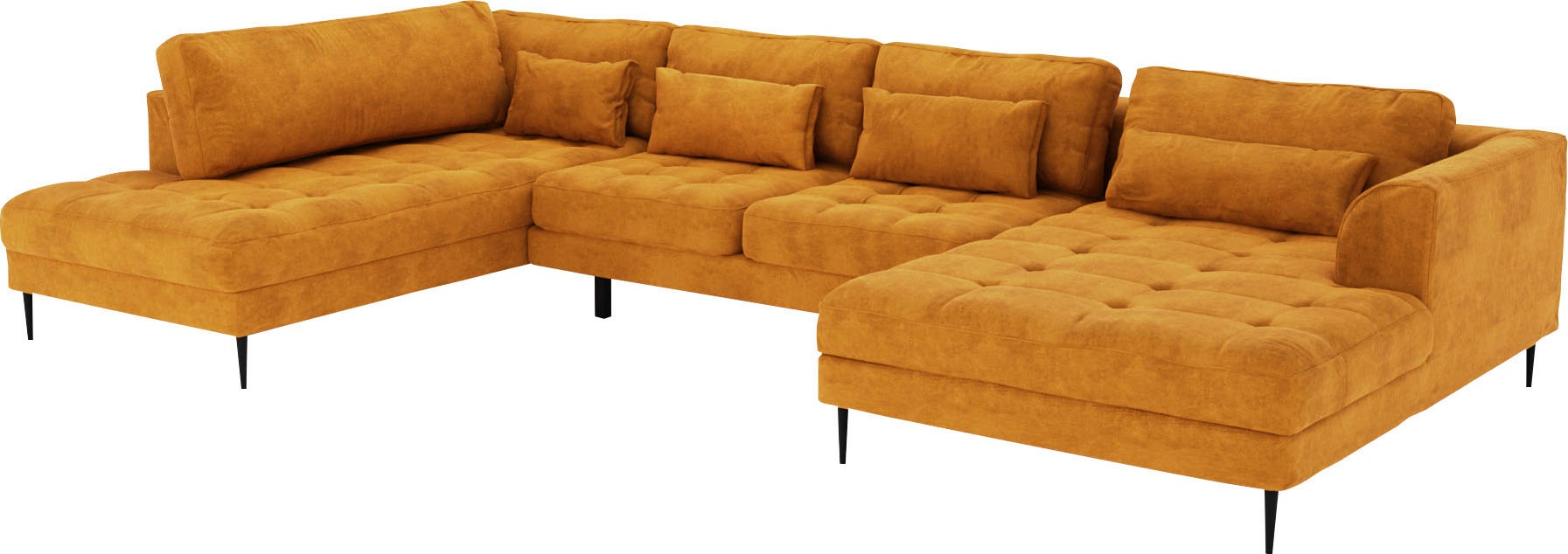 TRENDMANUFAKTUR Wohnlandschaft »Luzi, gemütliches Sofa, extra viel Platz, viele Kissen, OTTOs Choice«, Designsofa mit tollem Sitzkomfort, Metallfüße schwarz, Breite 361 cm