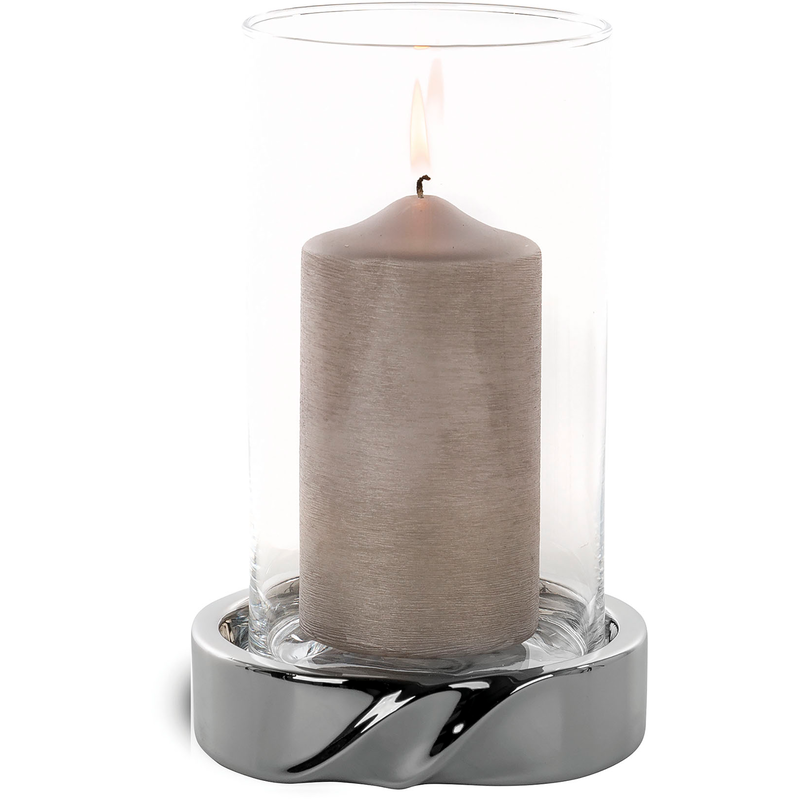 FINK Windlicht »LE DECOR« Kerzenhalter mit Glaszylinder, aus Keramik, silberfarben silberfarben