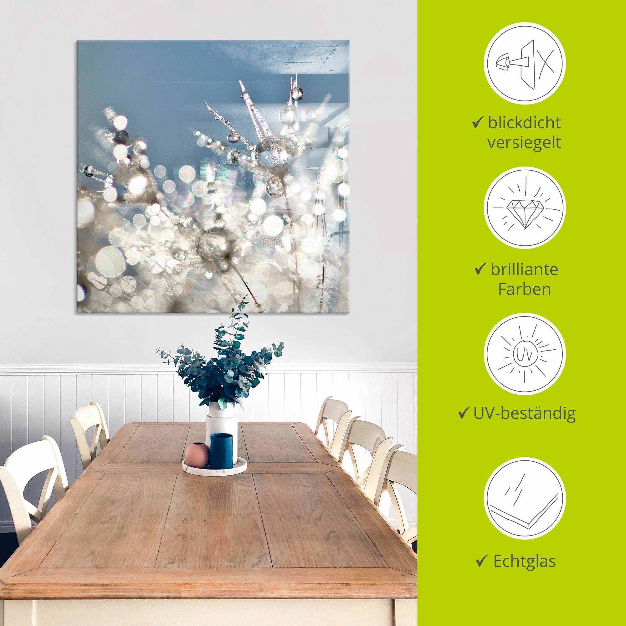 Artland Glasbild »Pusteblume Tropfen abstrakt« Blumen 1 Stk. tlg. in verschiedenen Größen