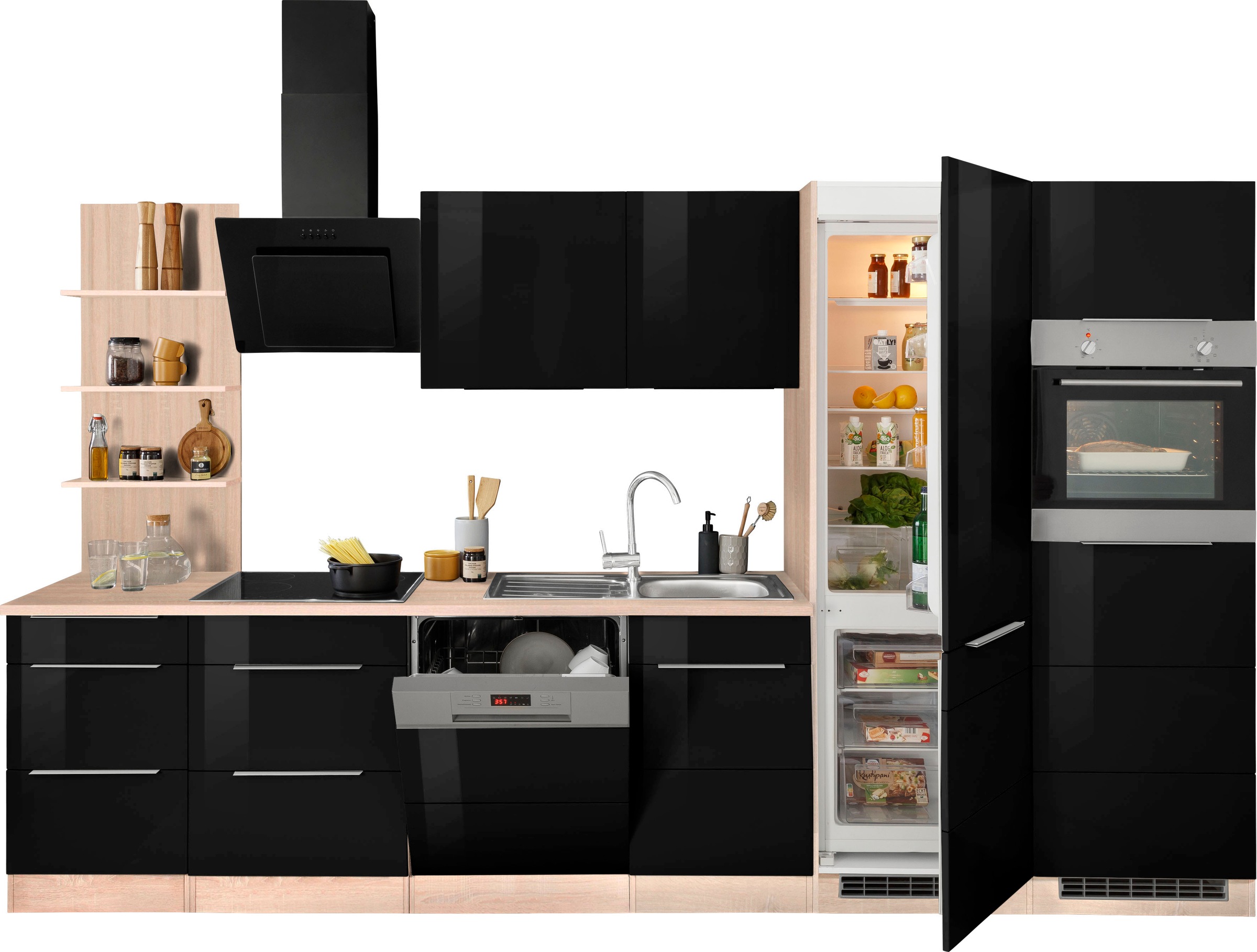 KOCHSTATION Küchenzeile »KS-Brindisi Breite 340 cm«, wahlweise mit E-Geräten und Induktion, mit MDF-Fronten und Regal