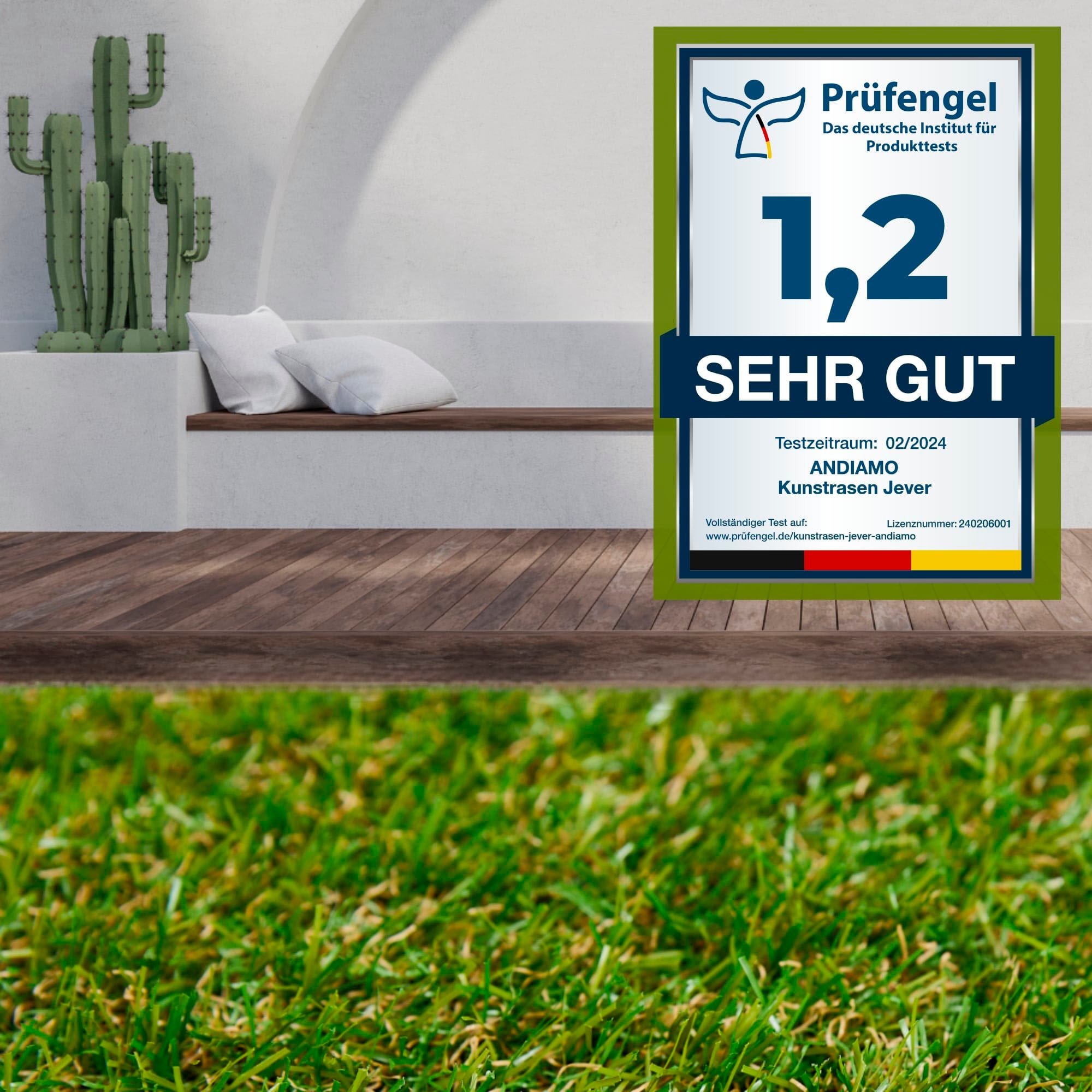 Andiamo Kunstrasen »Rasenteppich Jever«, rechteckig, 20 mm Höhe, natürliche Optik, mit Drainagefunktion, für Balkon, Terrasse & Garten