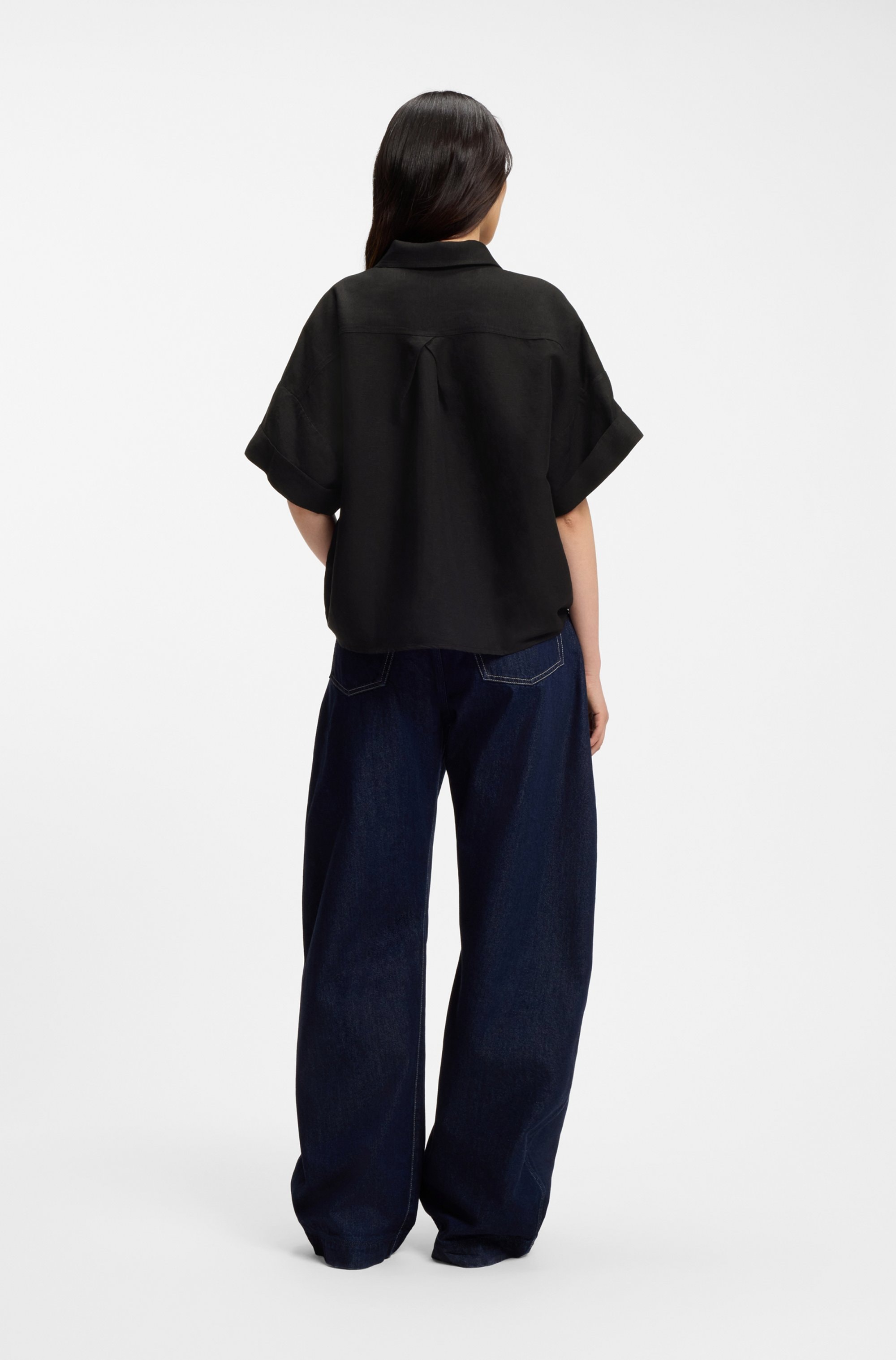 BOSS ORANGE Hemdbluse »Bisenas Premium Damenmode« mit Spitzkragen, Leinen-Mix