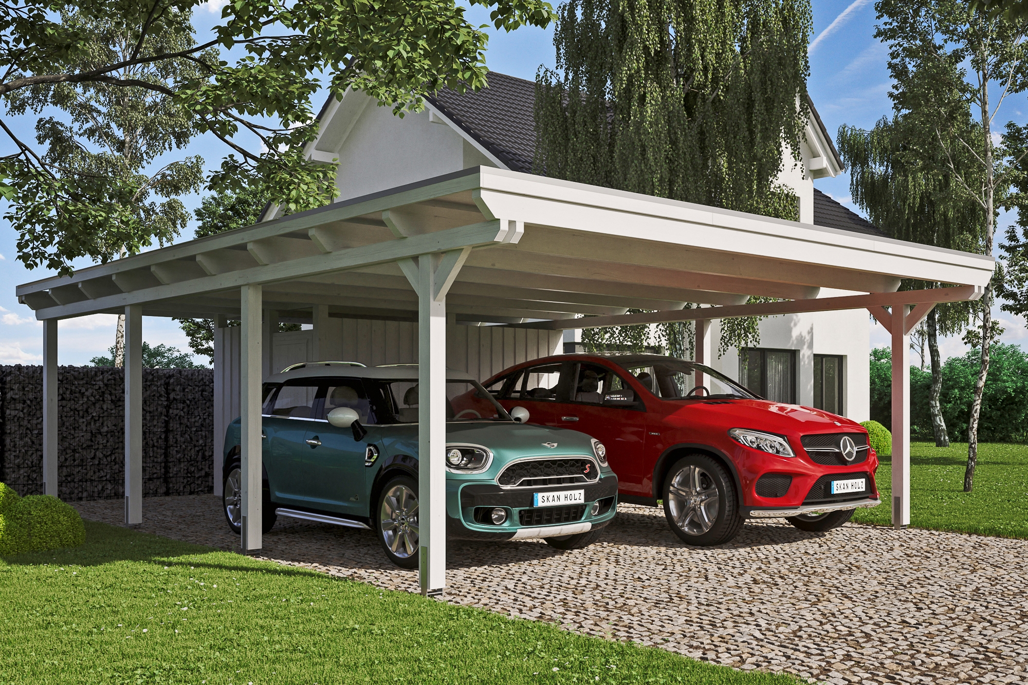 Skanholz Doppelcarport »Emsland«, Holz, 550 cm, weiß, mit Abstellraum, in versch. Farben