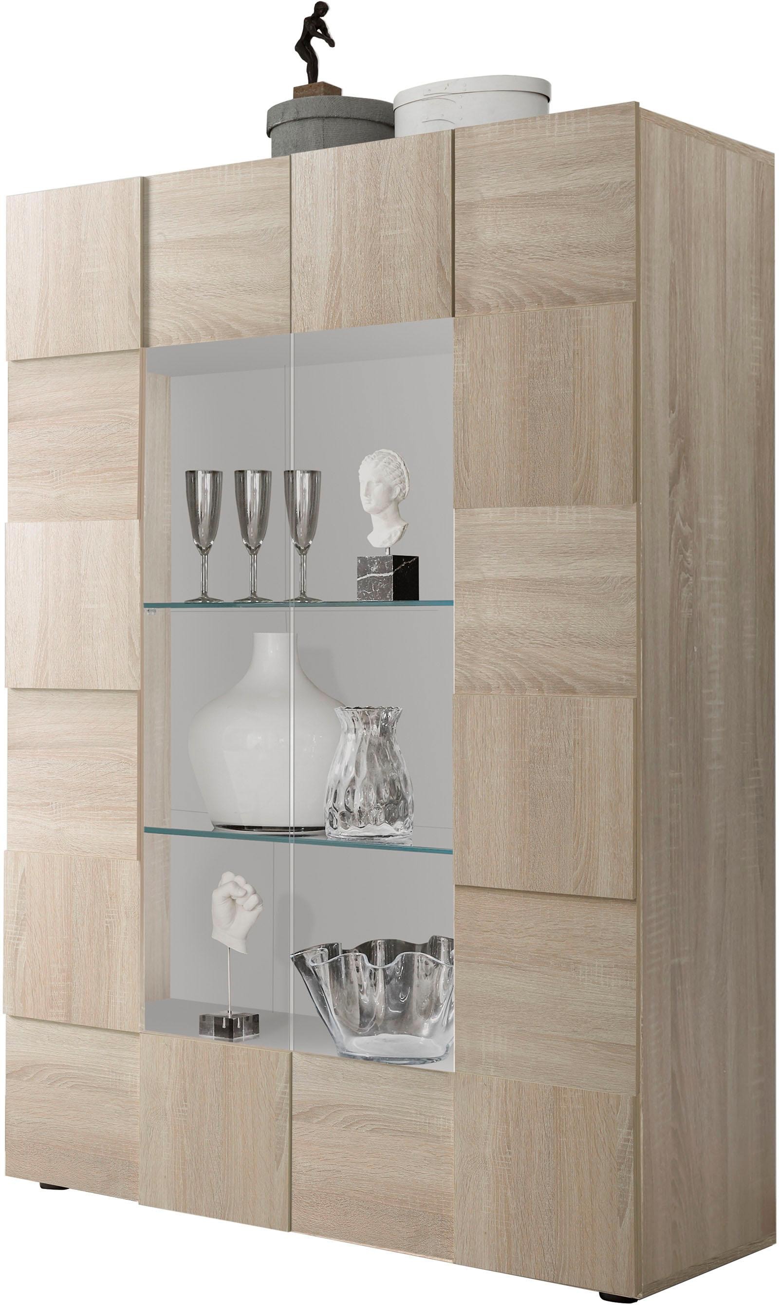 INOSIGN Vitrine »Dama Höhe 166 cm, Breite 121 cm, Stauraumvitrine mit 2 Türen,«, Standvitrine - Front in 3D-Optik, viel Stauraum, verschiedene Farben