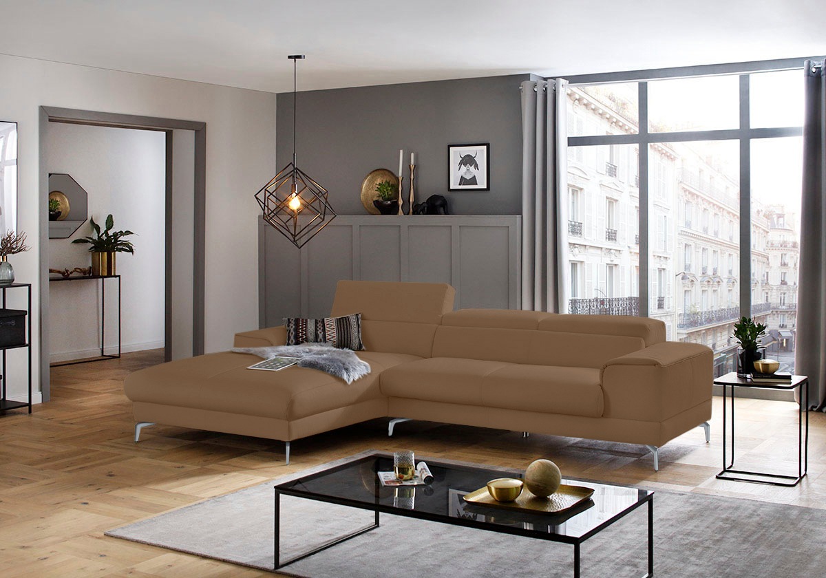 W.SCHILLIG Ecksofa »piedroo, Designsofa mit tollem Sitzkomfort, bequem und elegant, L-Form«, Kopfteilverstellung, wahlweise mit Sitztiefenverstellung, Breite 303cm