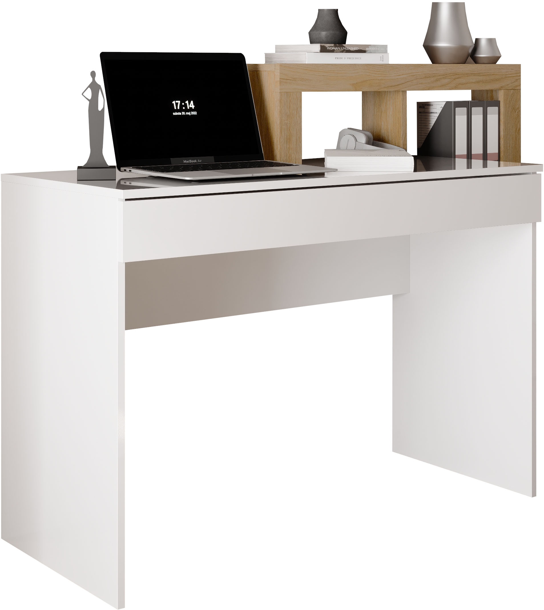 INOSIGN Schreibtisch »Hamburg, Breite 138 cm, Tiefe 50 cm, mit Schubkasten u. Aufsatz/Regal«, Computertisch, Arbeitstisch, Schminktisch, Arbeitsplatz, 4 Fächer