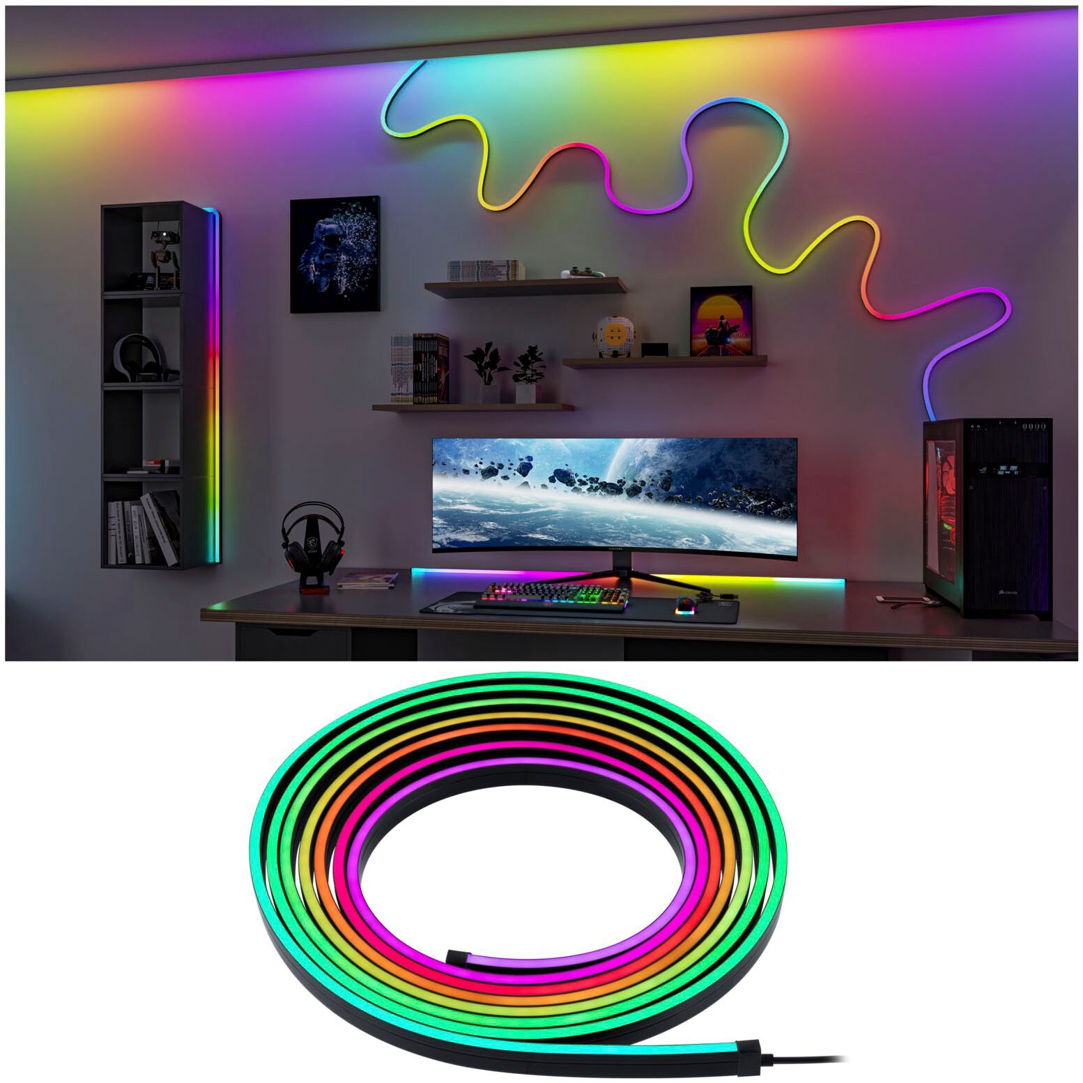 Paulmann LED-Lichterschlauch »Entertain LED Schlauch Black Neon RGB+«, Farbwechsler & Farbsteuerung & Dimmer