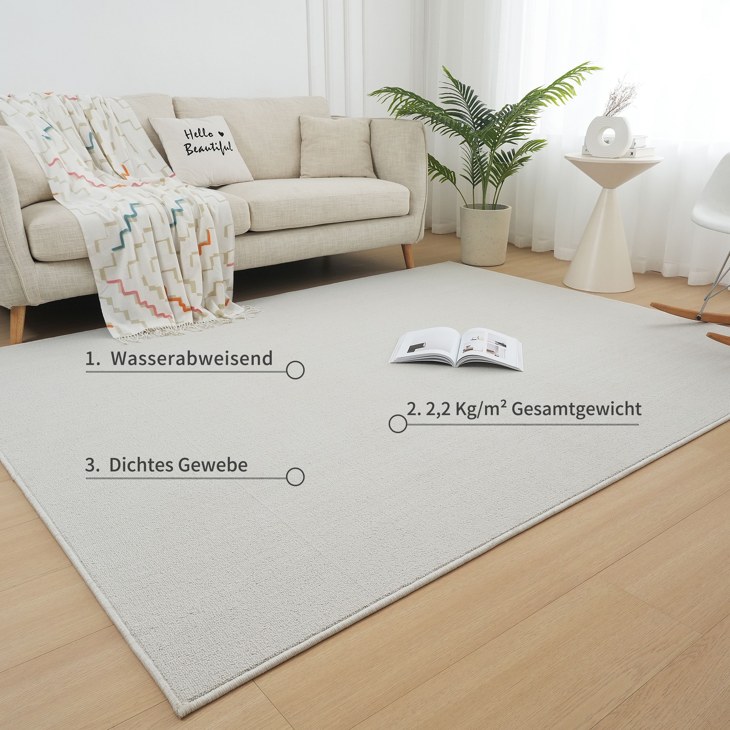 my home Teppich »Jola, Uni-Farben, besonders dichte Qualität, Boho«, rechteckig, 7 mm Höhe, Wohnzimmer, Schlafzimmer, Flur, Kinderzimmer, wasserabweisend