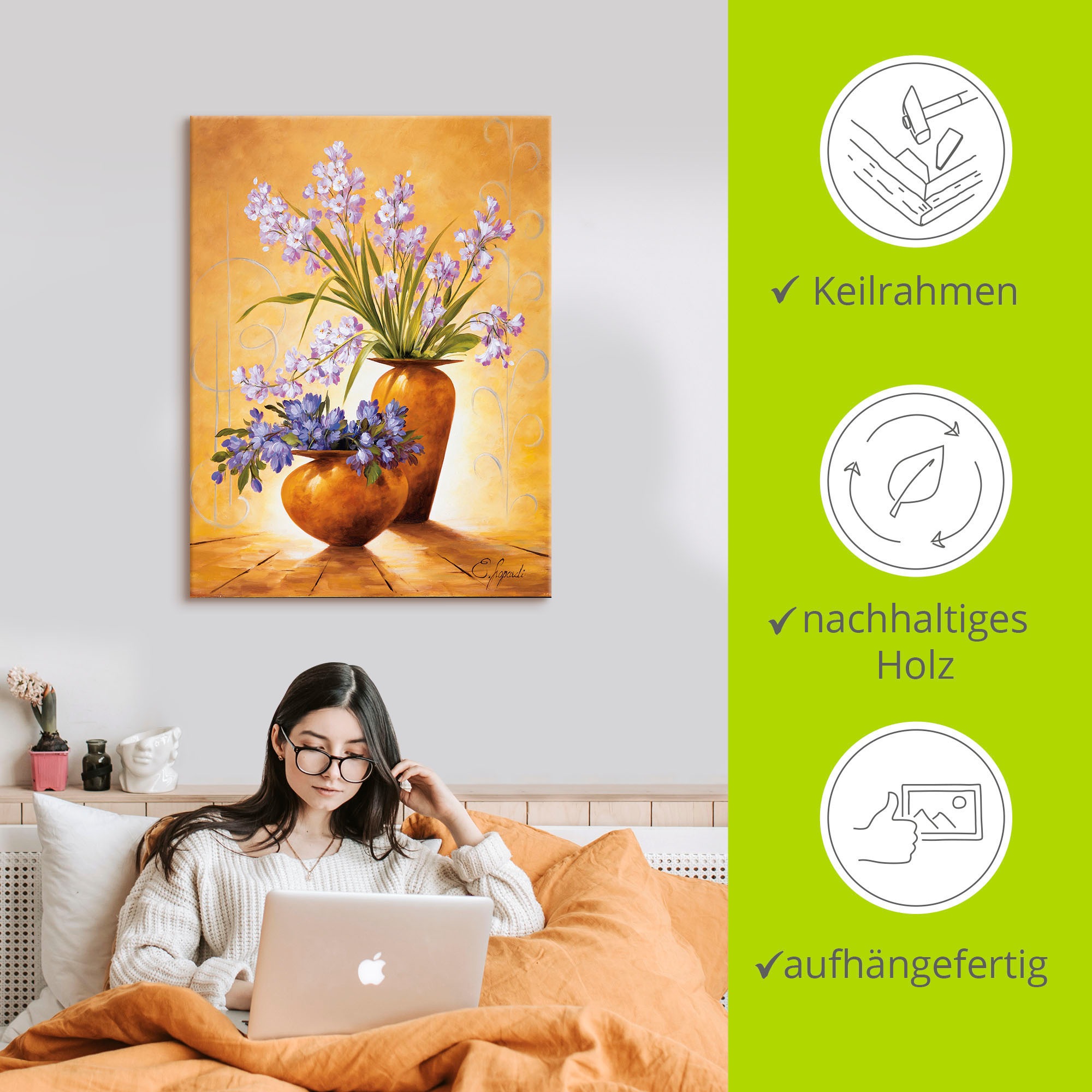 Artland Wandbild »Italienische Blumen IV«, Vasen & Töpfe, (1 St.), als Alubild, Leinwandbild, Wandaufkleber oder Poster in versch. Größen