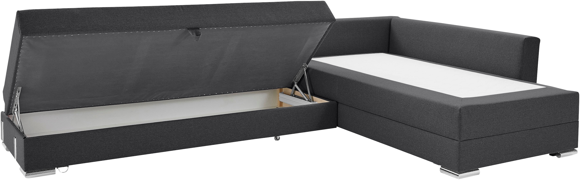 INOSIGN Ecksofa »Boxspringbett Night & Day L-Form mit Dauer-Schlaffunktion mit Armlehne«, mit Boxspring-Bettfunktion 180x200 cm und Bettkasten, Dauerschläfer!