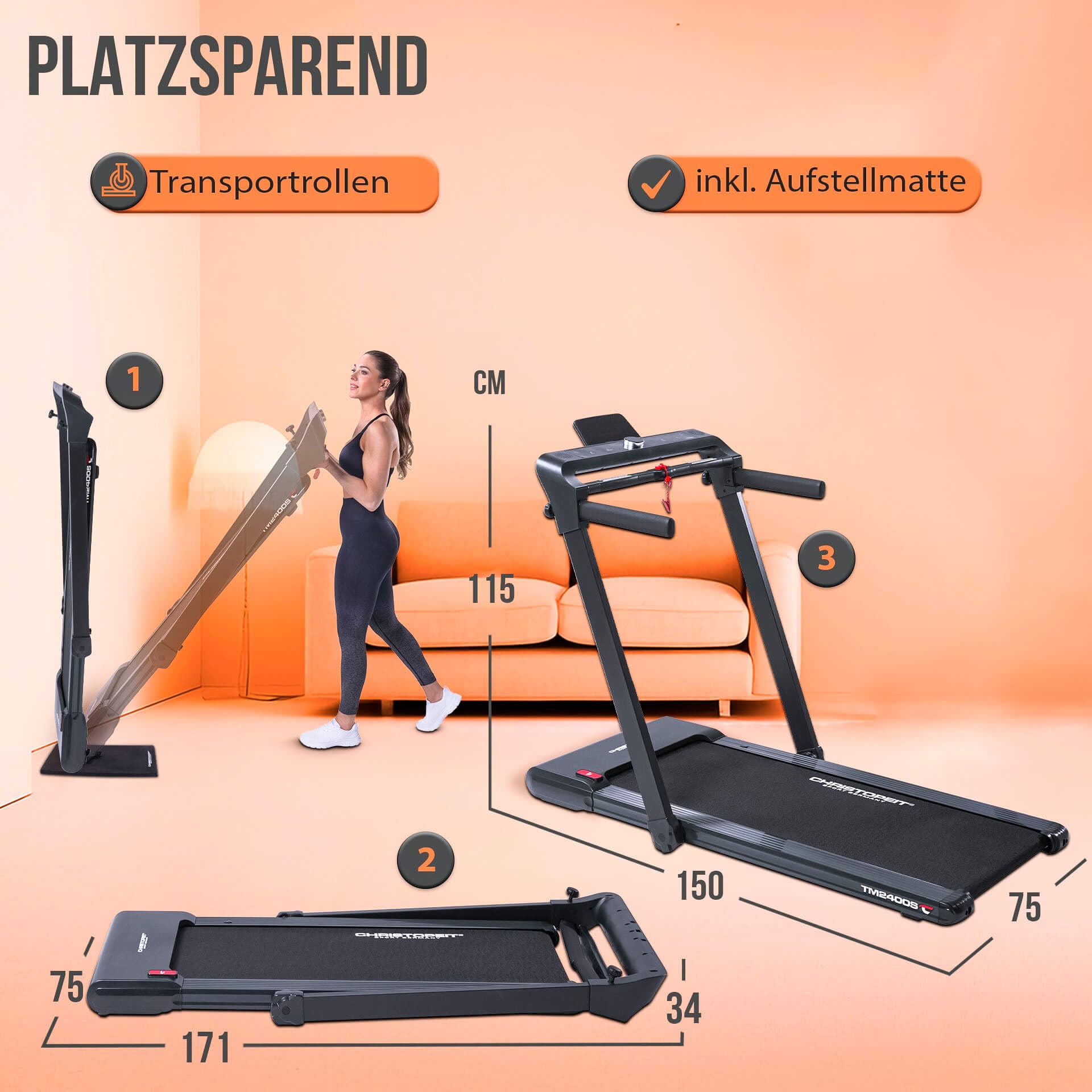 Christopeit Sport® Laufband »TM 2400S«, (Gestensteuerung, klappbar), bis max. 16 km/h, klappbar