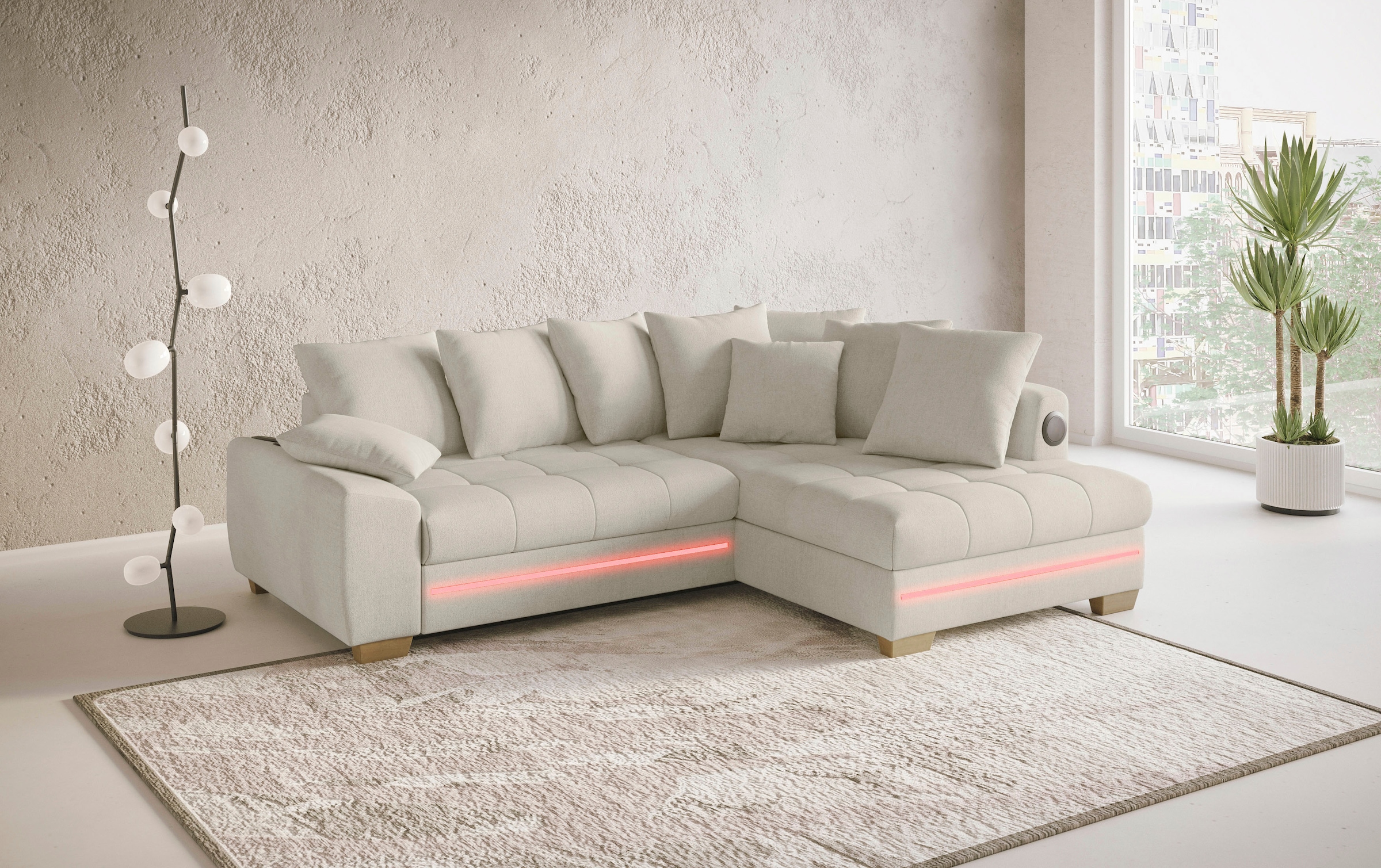 Mr. Couch Ecksofa »Nikita II, L-Form«, RGB-LED, Bluetooth-Soundsystem, wahlweise mit Bett, Bettkasten