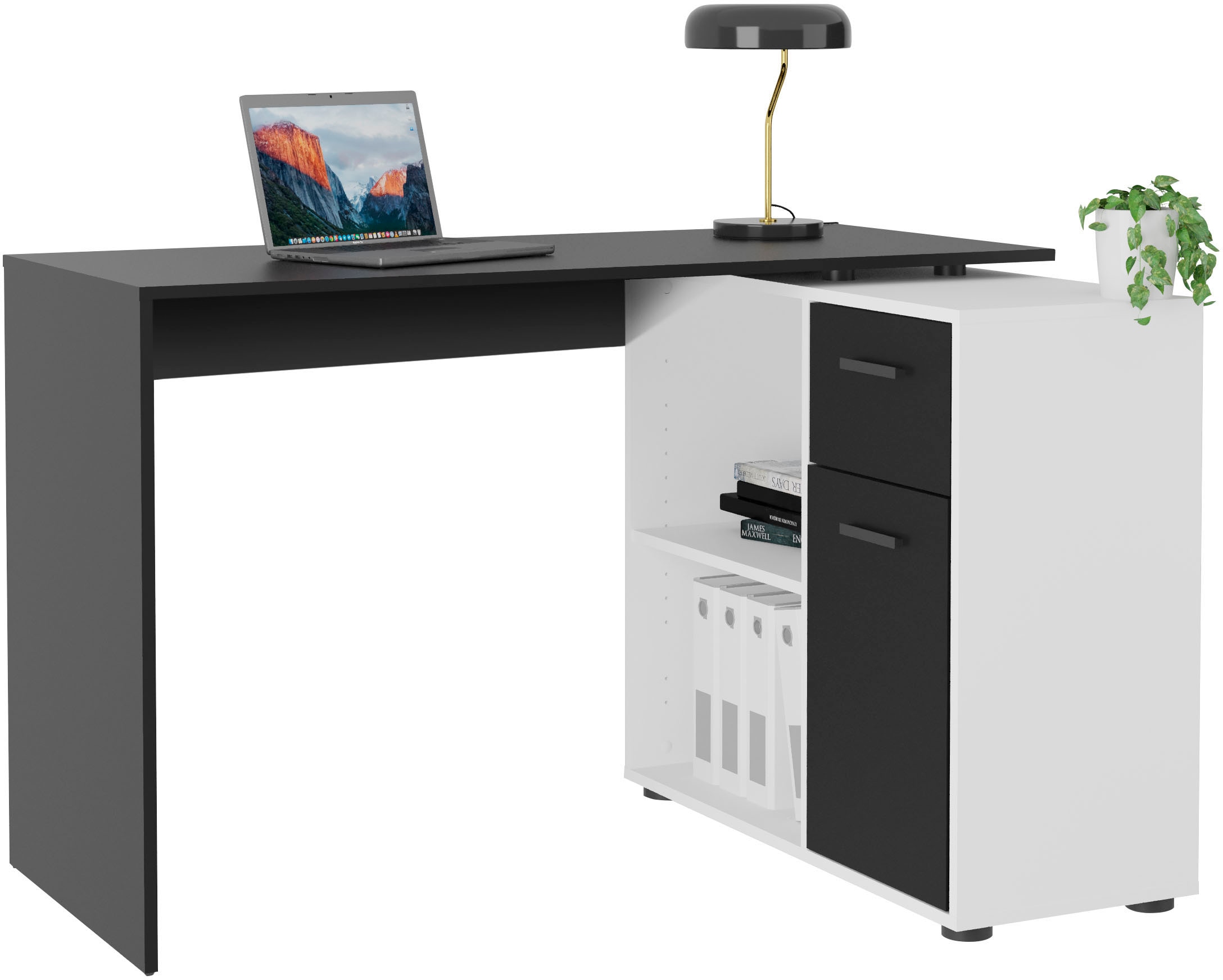 FMD Eckschreibtisch »AUGSBURG«, Schreibtisch/Sideboard m. Stauraum, beidsei günstig online kaufen