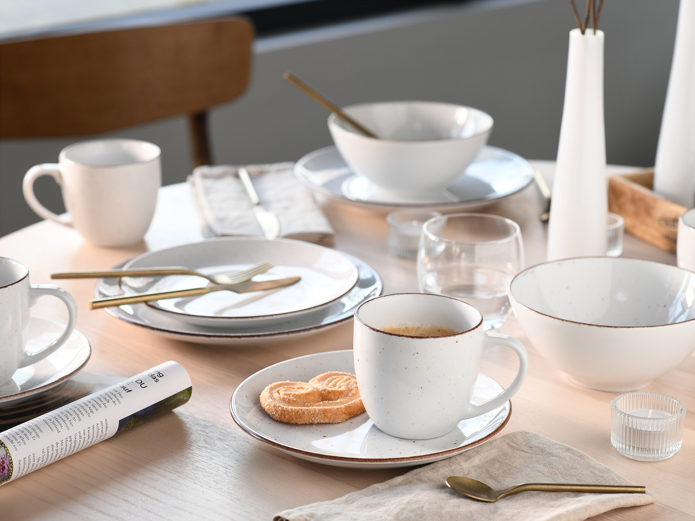 CreaTable Kombiservice »Geschirr-Set VINTAGE NATURE«, (Set, 16 tlg., Kaffeeservice und Tafelservice im Set, für 4 Personen), Service, 16 Teile, für 4 Personen