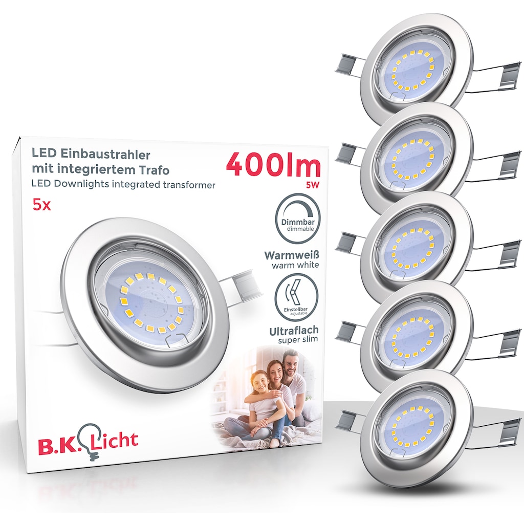 B.K.Licht LED Einbauleuchte, 5er-Set,  Schutzart IP23, inkl. GU10 LED-Leuchmittel, Leuchtenkopf schwenkbar