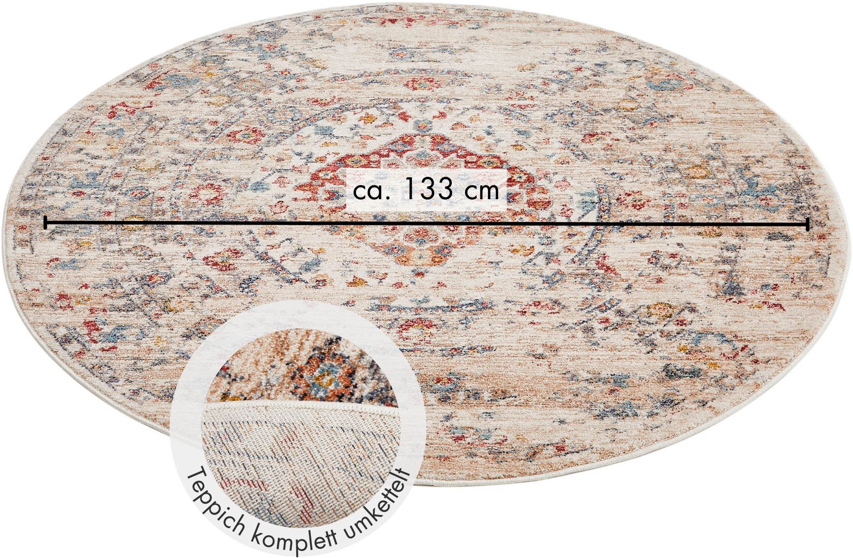 LUXOR living Teppich »Rocco«, rund, 11 mm Höhe, Vintage-Look, florales Design, Wohnzimmer, Schlafzimmer