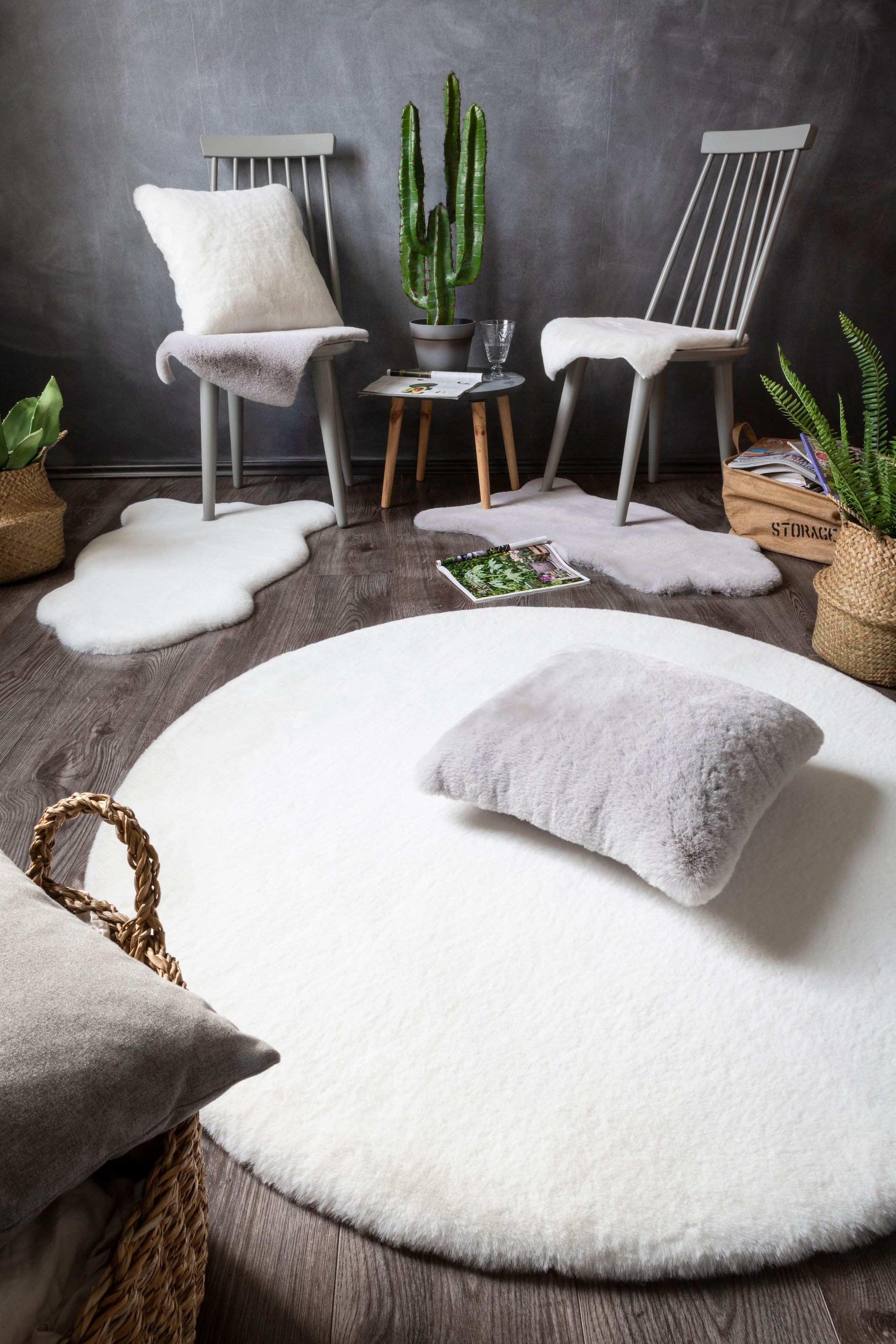 LUXOR living Fellteppich »Novara«, rund, 35 mm Höhe, Kunstfell, Kaninchenfell-Haptik, besonders weicher Hochflor