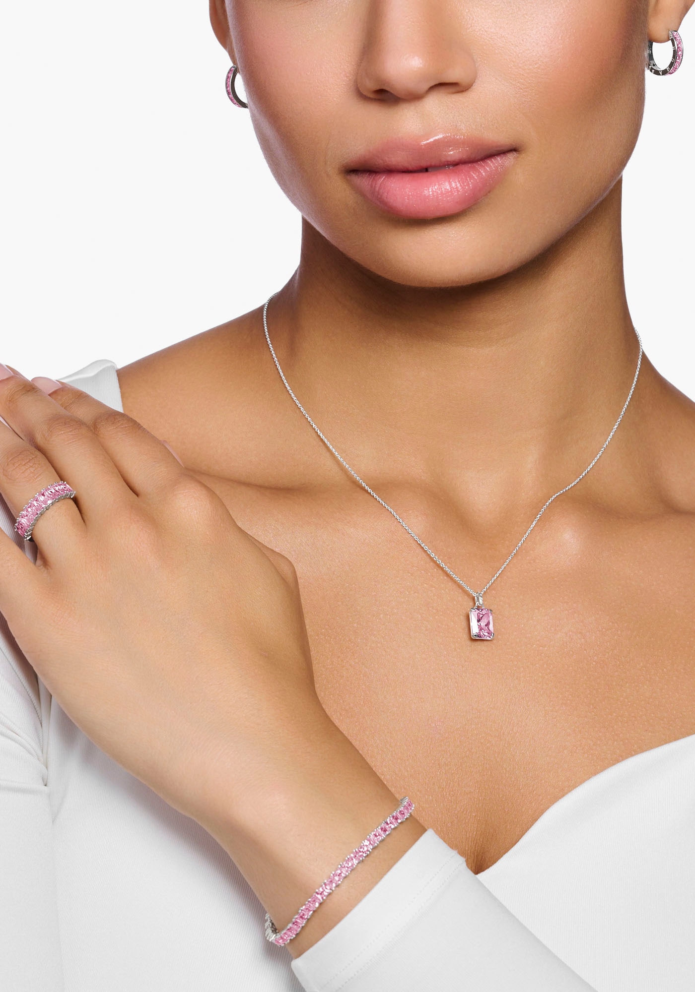 THOMAS SABO Kette mit Anhänger »pinker Stein« mit Zirkonia (synth.)