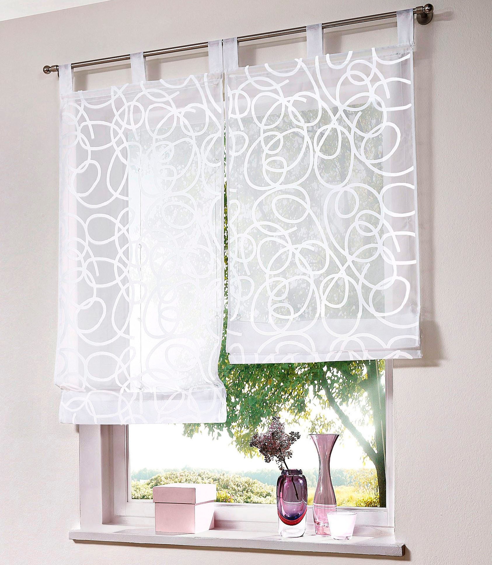 my home Raffrollo »Tanaro« mit Schlaufen halbtransparent, Voile, Polyester, günstig online kaufen