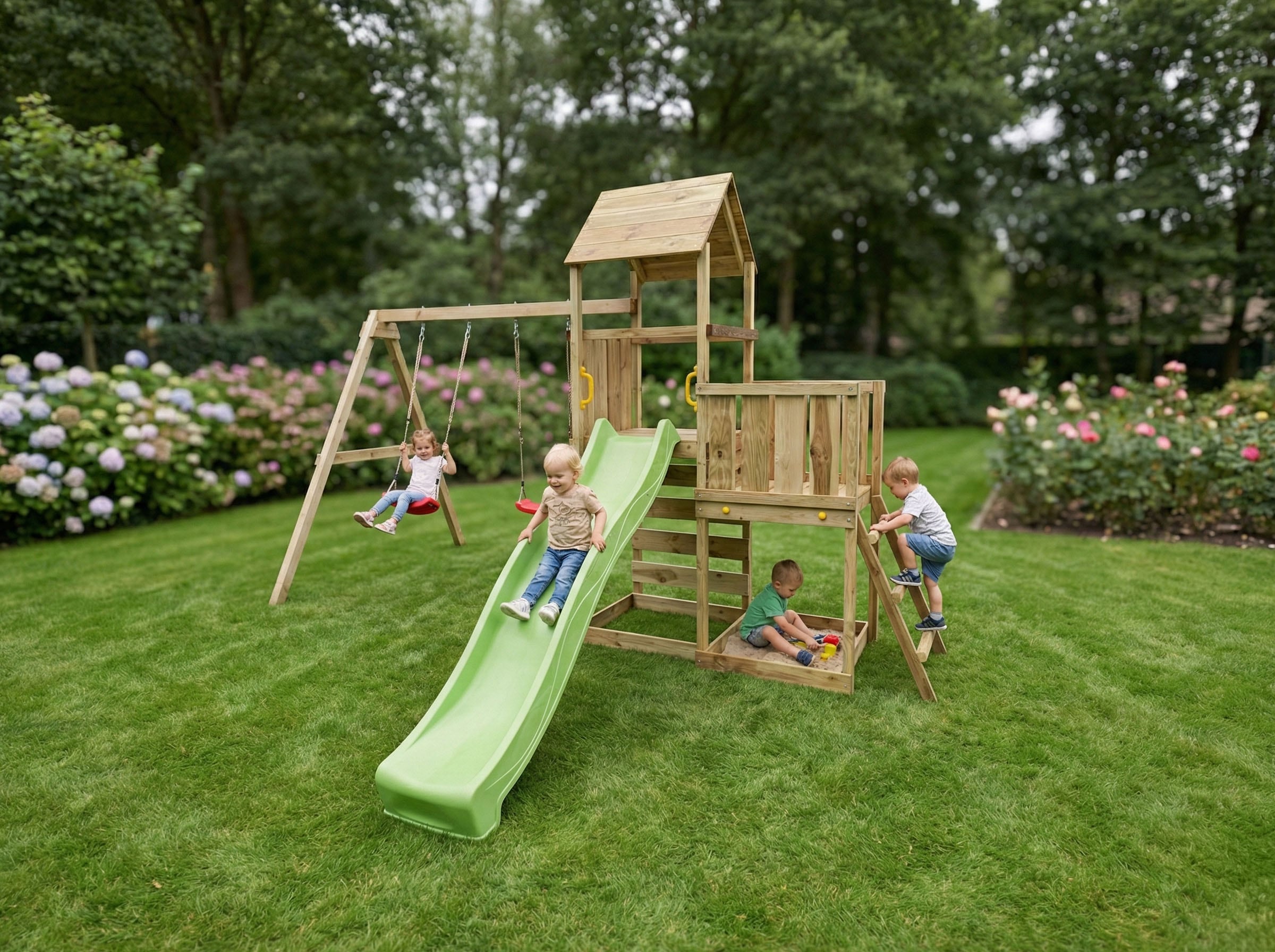 FUNGOO Spielturm »MaxPlay 3.2« mit Rutsche, Doppeldecker, Doppelschaukel und Kletterwand