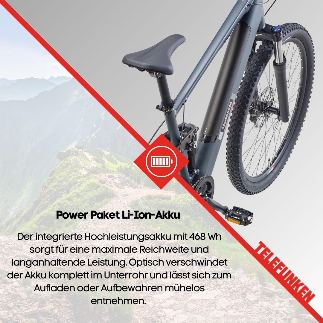 Telefunken E-Bike »Aufsteiger M936«, 8 Gang, Shimano, Altus, Heckmotor 250 W, Pedelec, Elektrofahrrad, Damen, Herren, MTB, Fully