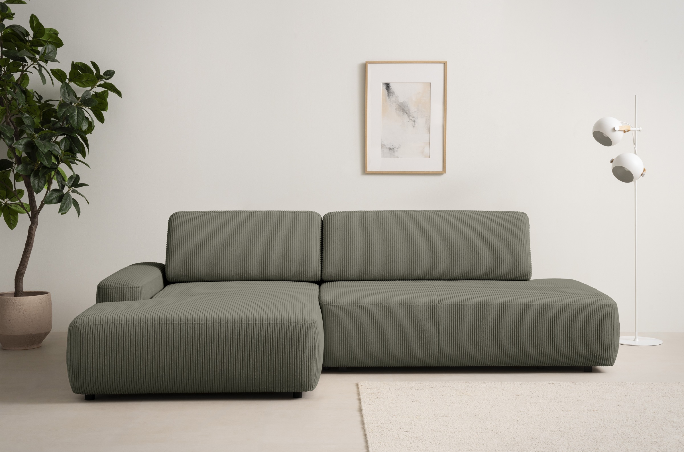 INOSIGN Ecksofa »TORGE, Schlafsofa Cord, Samtvelours u. Strukur fein, Couch in L-Form«, Schlaffunktion und Bettkasten, Liegefläche: 210x125 cm, neues Design