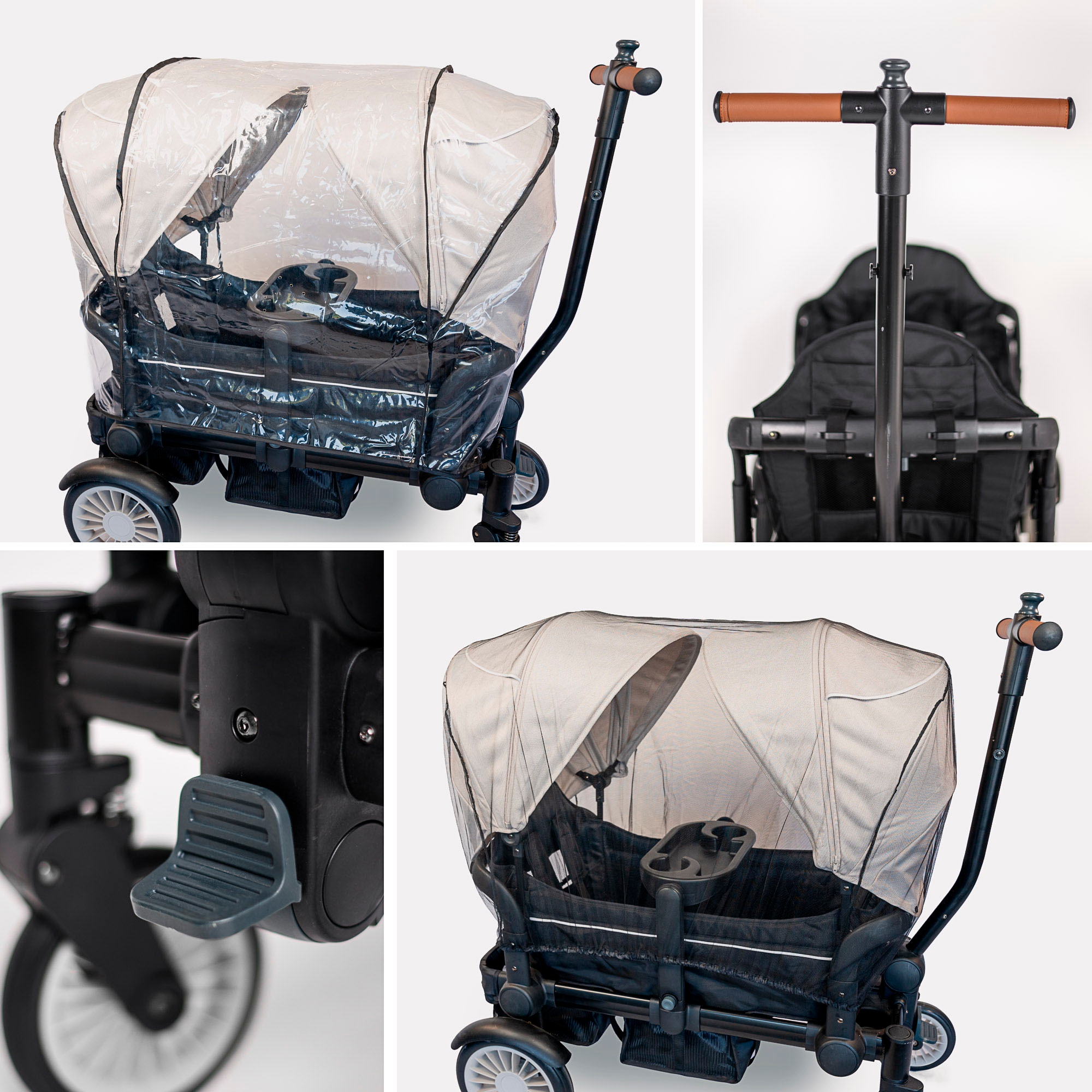 BabyGo Bollerwagen »Cozy Rider«, (Set, 7 tlg., inkl. 2x Sonnenschutz, Tisch, Moskito- u. Regenschutz, Flaschenhalter), klein zusammenfaltbar