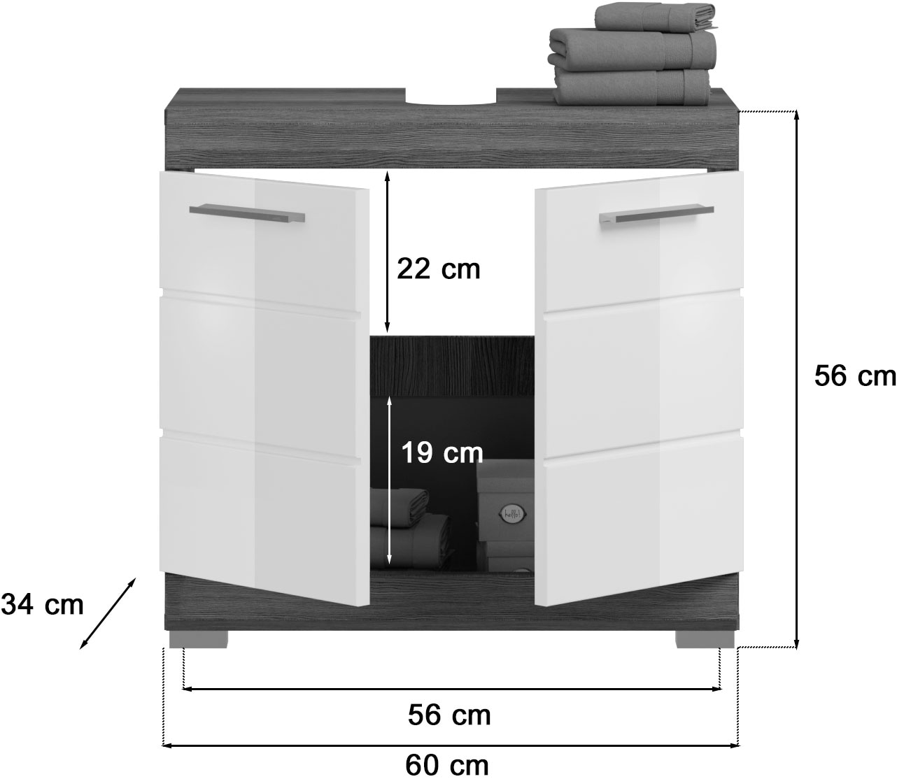 INOSIGN Badmöbel-Set »Siena, 2 teilig, inklusive LED Beleuchtung, bestehend aus:«, (Set, 2 St.), Waschbeckenunterschrank, Spiegelschrank, LED Badaufsatzleuchte