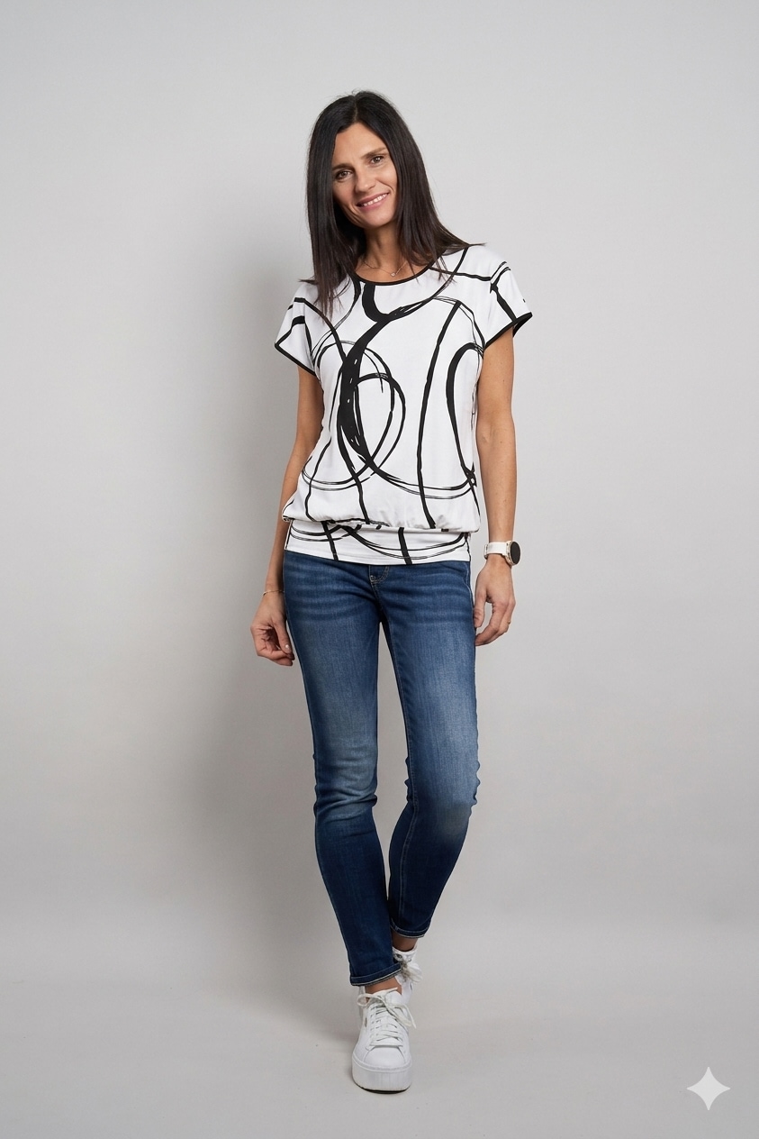 Seidel Moden Kurzarmshirt mit grafischem Muster - Rundhals  - MADE IN GERMANY