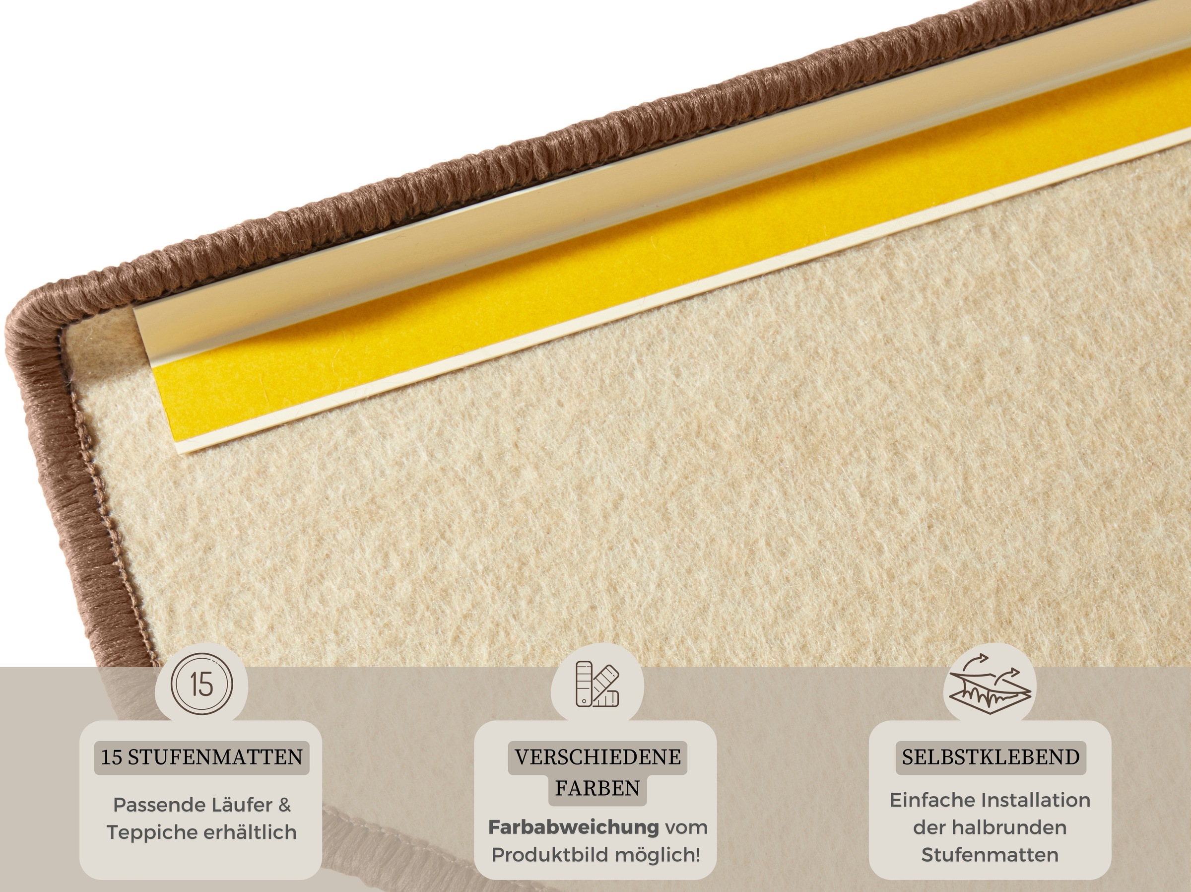 HANSE Home Stufenmatte »Fancy«, halbrund, 7 mm Höhe, 15 Stück, Treppenmatten, Selbstklebend, Stufenteppich, Treppenstufen