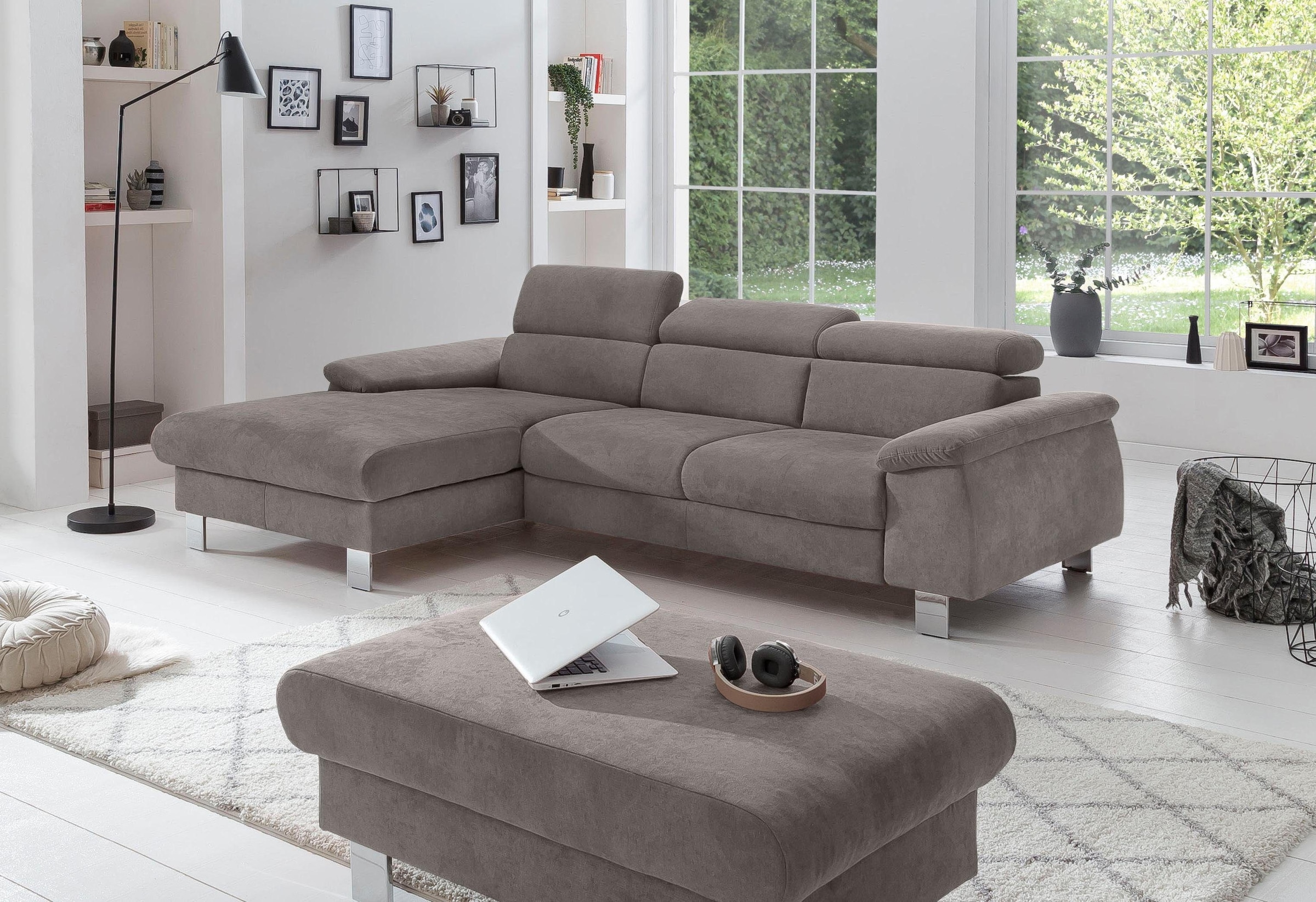 COTTA Ecksofa Komaris, Ecksofa, wahlweise mit RGB-LED-Beleuchtung und Bettfunktion/Bettkasten